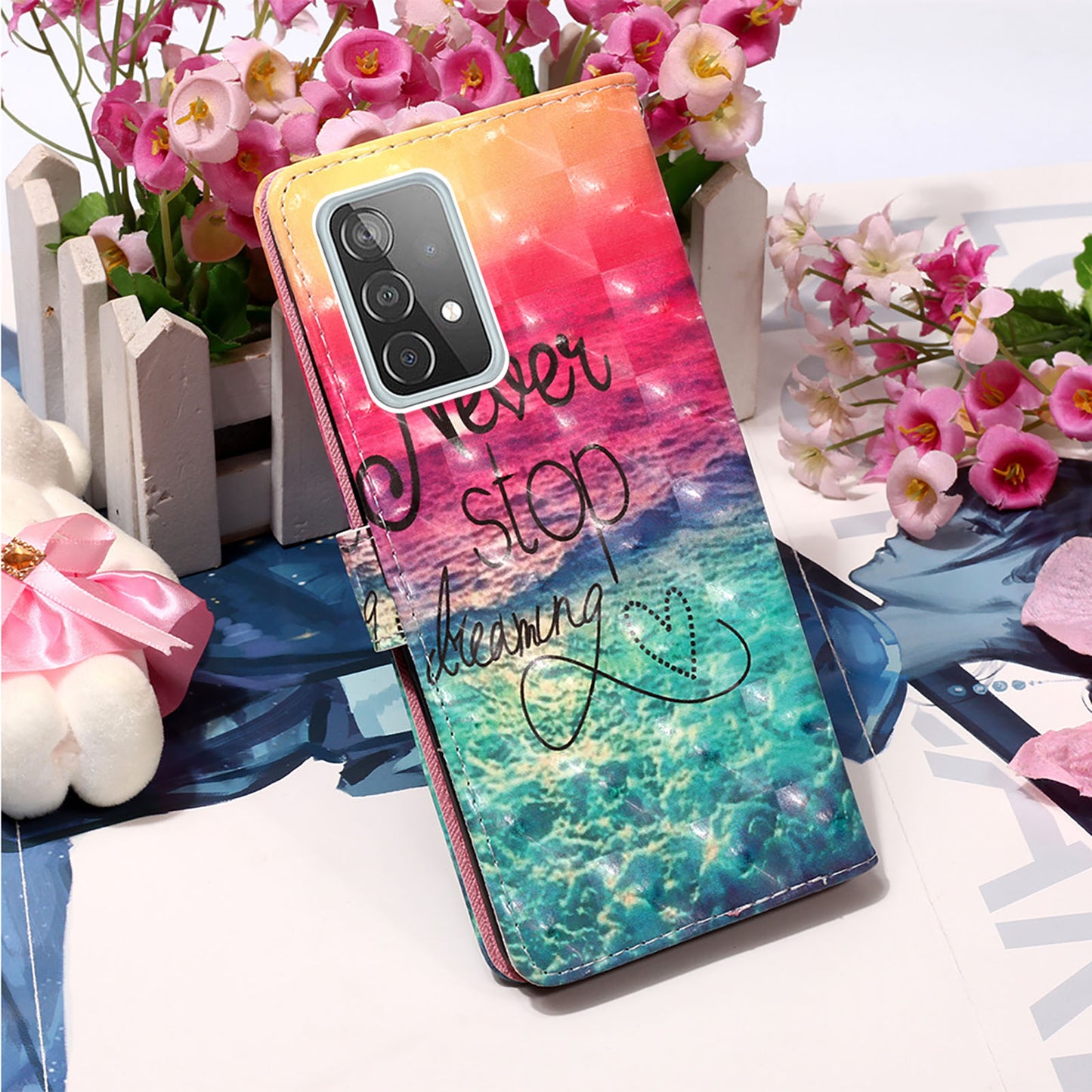 3D Pattern Printing PU Leather Wallet Stand Phone Case Shell for Samsung Galaxy A52 4G/5G / A52s 5G