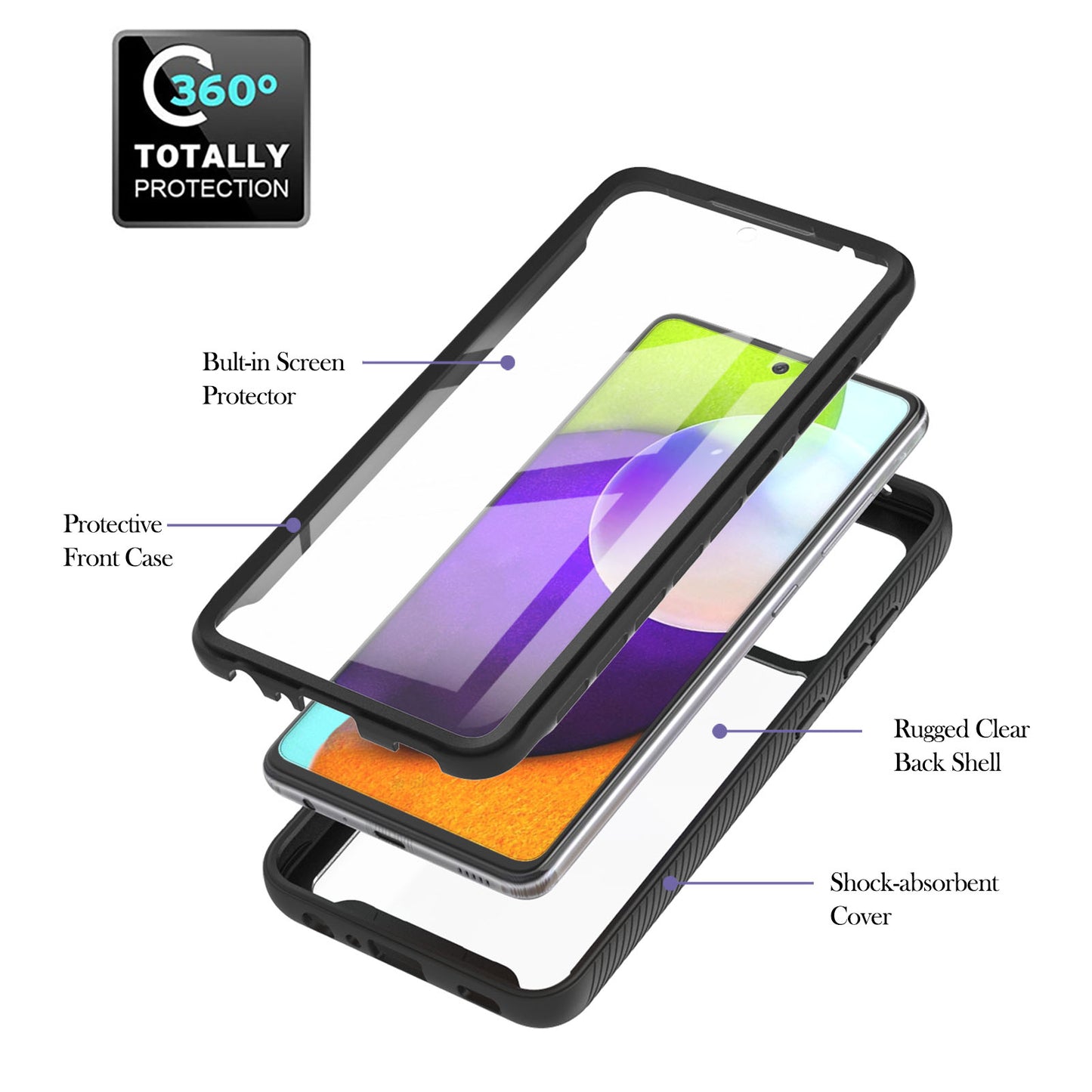 Full-Coverage Protection PET Screen Protector + PC+TPU Protective Case for Samsung Galaxy A52 4G/5G / A52s 5G / A52s 5G
