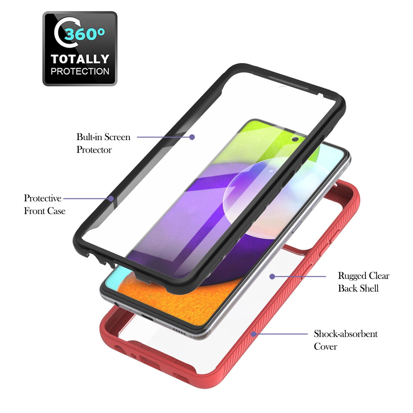 Full-Coverage Protection PET Screen Protector + PC+TPU Protective Case for Samsung Galaxy A52 4G/5G / A52s 5G / A52s 5G