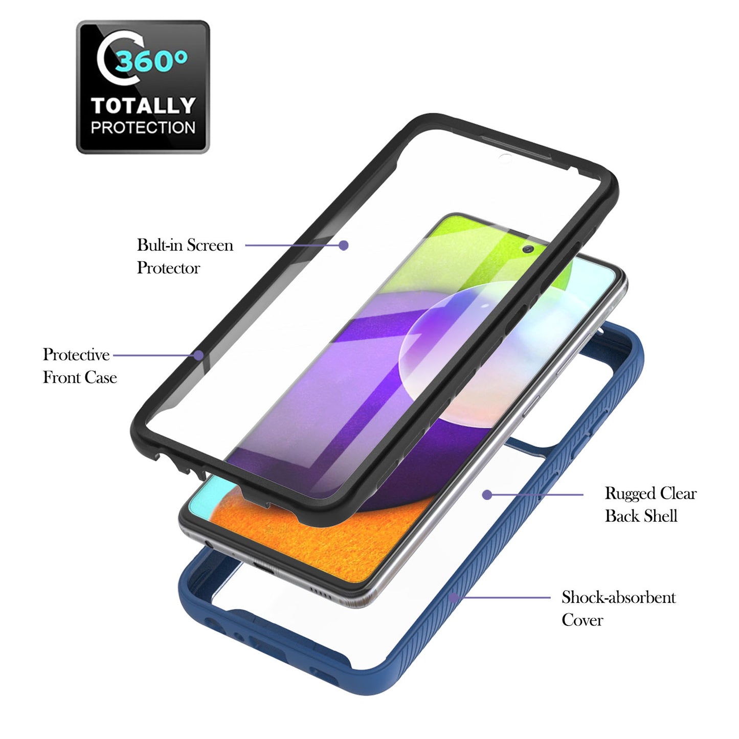 Full-Coverage Protection PET Screen Protector + PC+TPU Protective Case for Samsung Galaxy A52 4G/5G / A52s 5G / A52s 5G