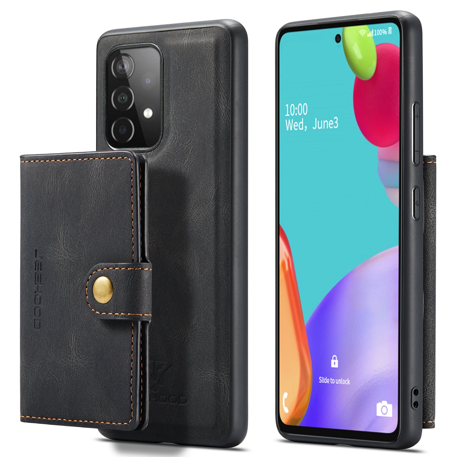 JEEHOOD Detachable 2 in 1 Leather Coated TPU Case with Magnetic Wallet Design for Samsung Galaxy A52 4G/5G / A52s 5G