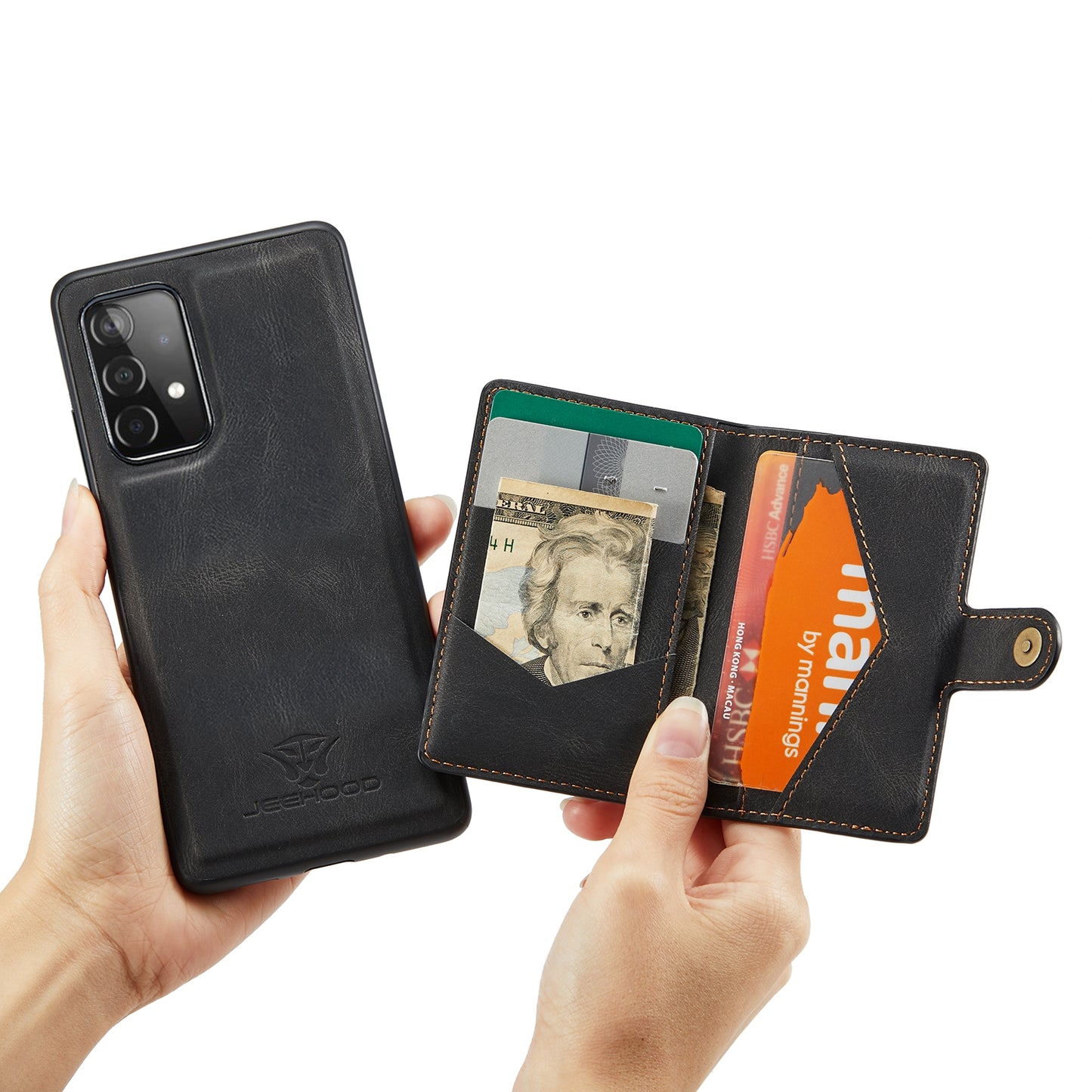 JEEHOOD Detachable 2 in 1 Leather Coated TPU Case with Magnetic Wallet Design for Samsung Galaxy A52 4G/5G / A52s 5G