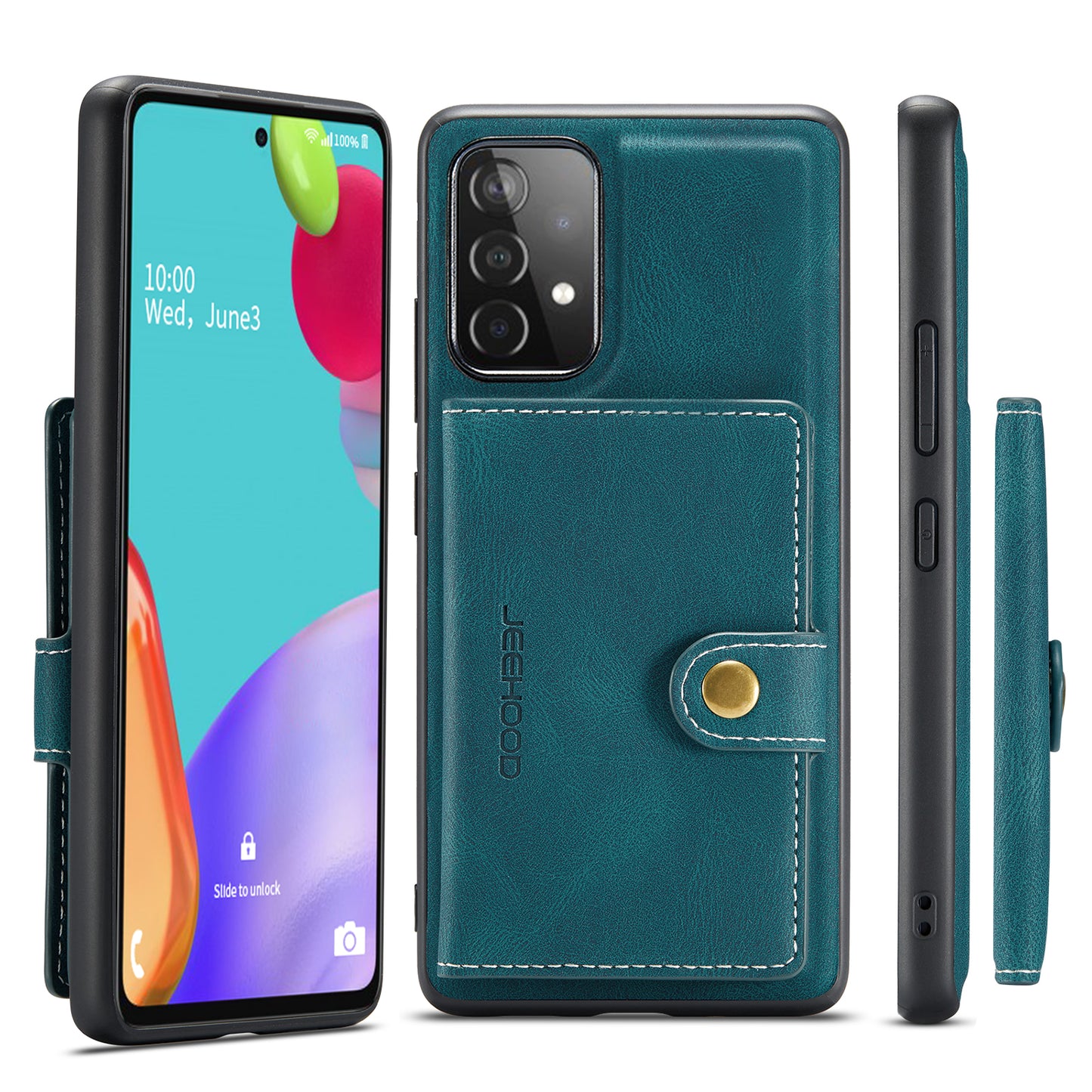 JEEHOOD Detachable 2 in 1 Leather Coated TPU Case with Magnetic Wallet Design for Samsung Galaxy A52 4G/5G / A52s 5G
