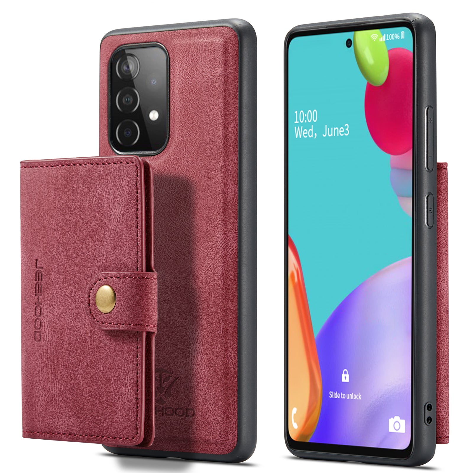 JEEHOOD Detachable 2 in 1 Leather Coated TPU Case with Magnetic Wallet Design for Samsung Galaxy A52 4G/5G / A52s 5G