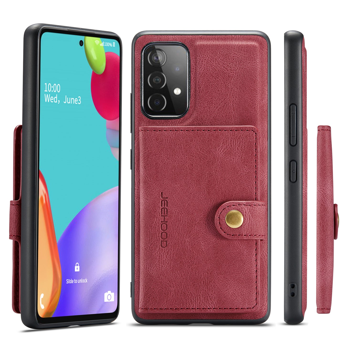 JEEHOOD Detachable 2 in 1 Leather Coated TPU Case with Magnetic Wallet Design for Samsung Galaxy A52 4G/5G / A52s 5G