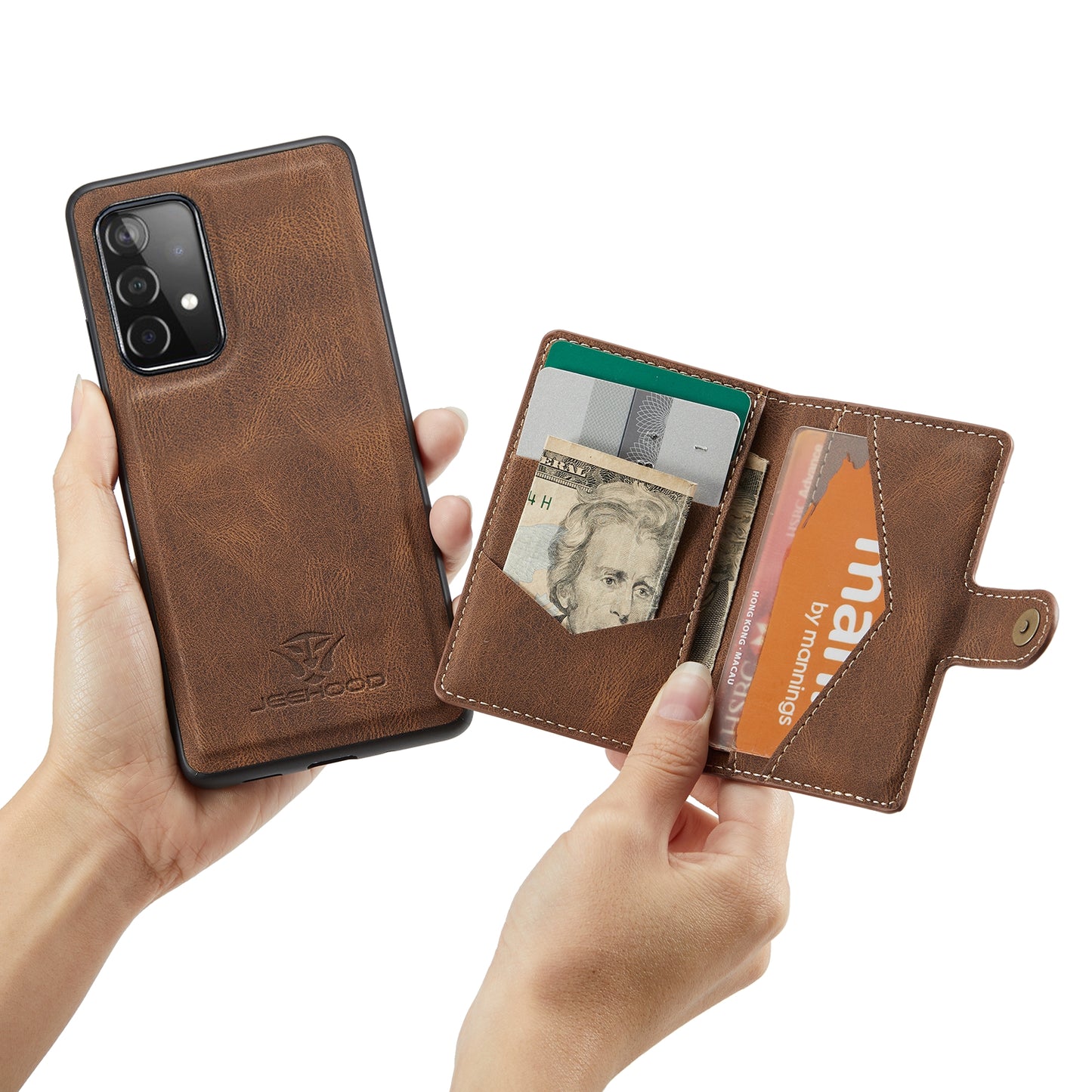 JEEHOOD Detachable 2 in 1 Leather Coated TPU Case with Magnetic Wallet Design for Samsung Galaxy A52 4G/5G / A52s 5G