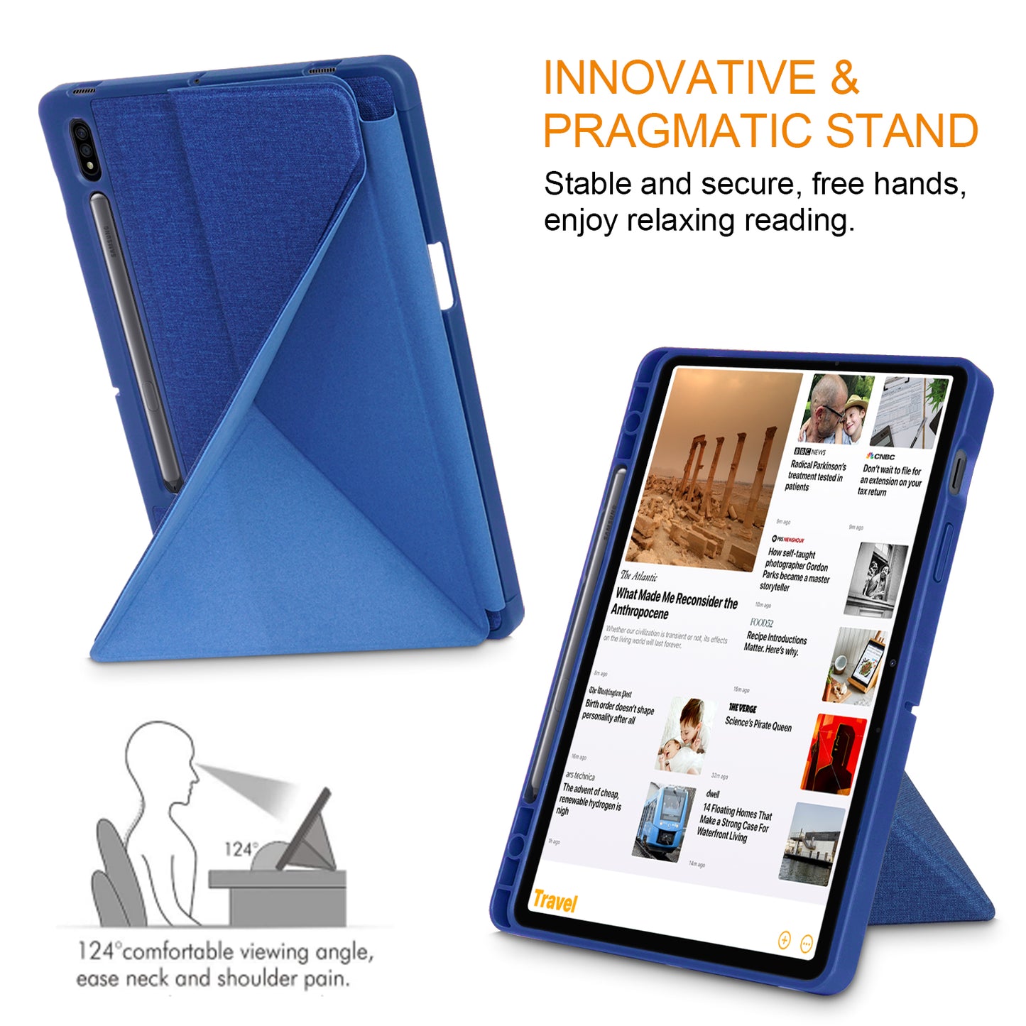 Origami Stand Strong Magnet Leather Smart Case with Pen Slot for Samsung Galaxy Tab S7 T870 T875/Tab S8