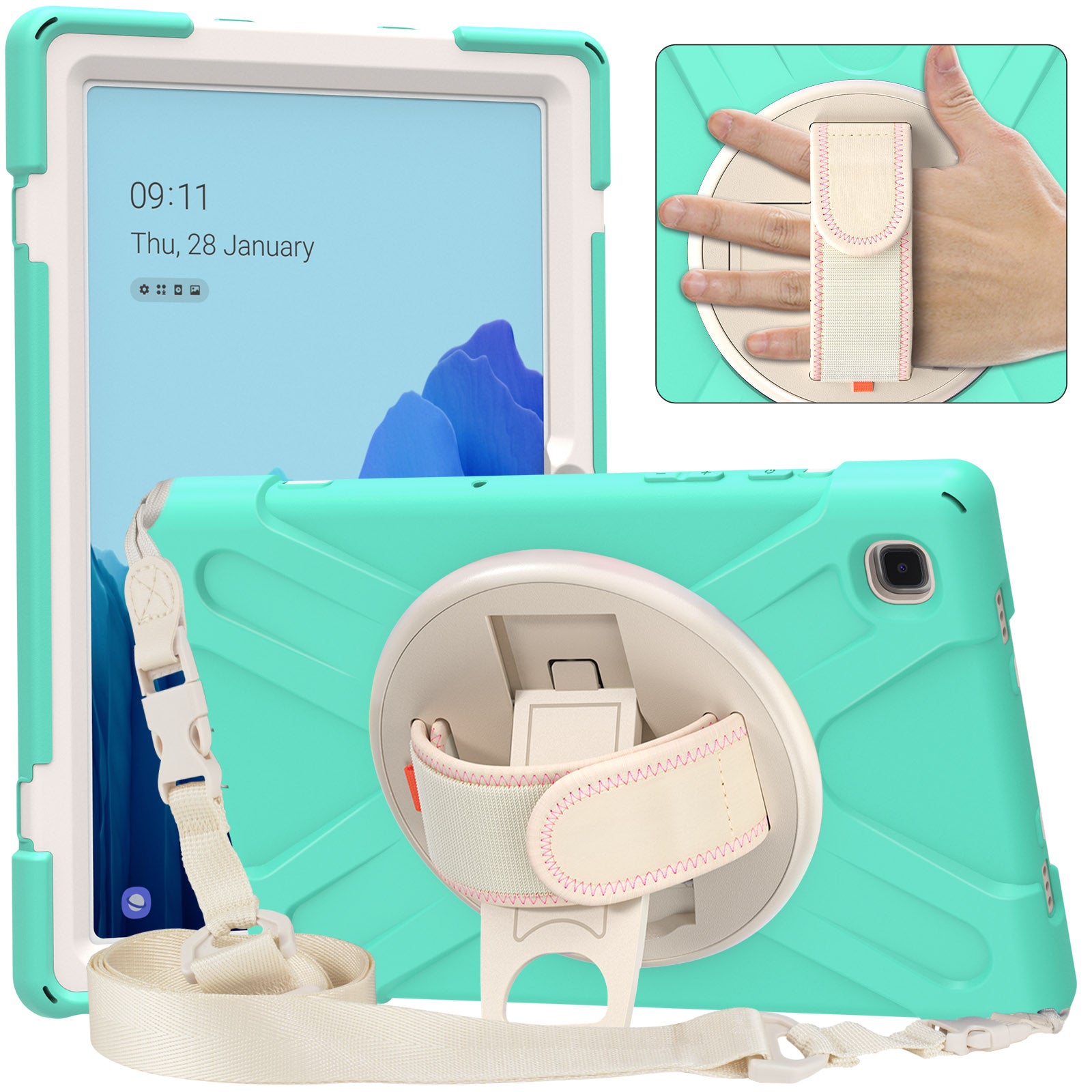Tablet Cover + Strap + Revolving Kickstand Design with Colorful Rainbow Pattern Design for Samsung Galaxy Tab A7 10.4 (2020) T500/T505/T507/T505N