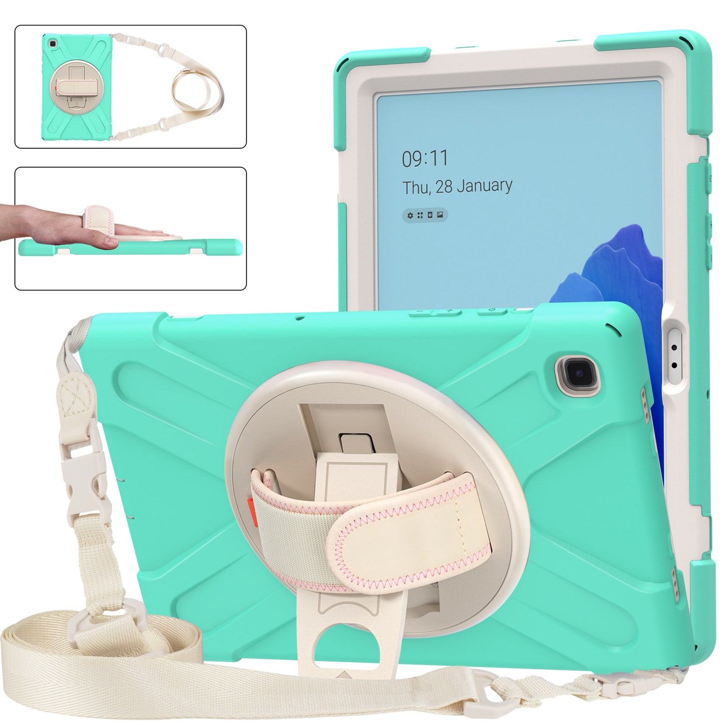 Tablet Cover + Strap + Revolving Kickstand Design with Colorful Rainbow Pattern Design for Samsung Galaxy Tab A7 10.4 (2020) T500/T505/T507/T505N