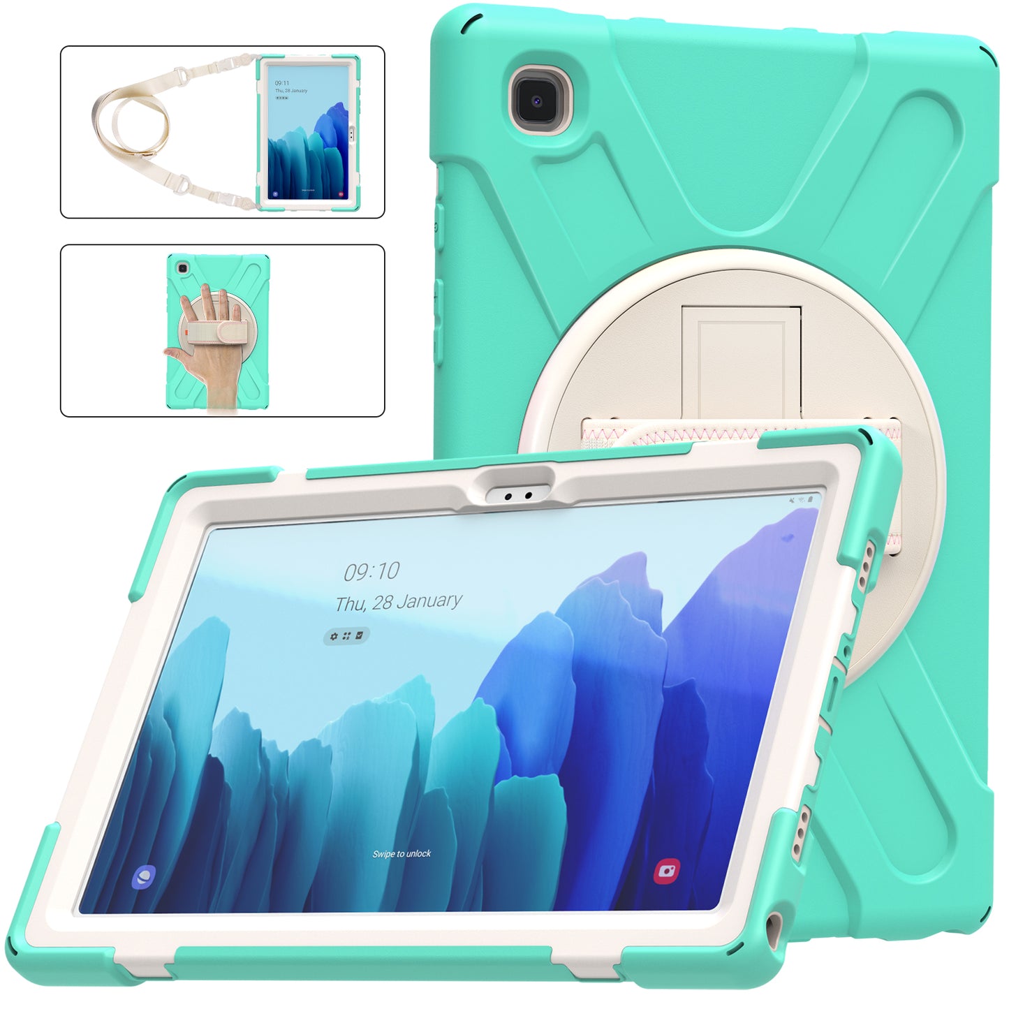 Tablet Cover + Strap + Revolving Kickstand Design with Colorful Rainbow Pattern Design for Samsung Galaxy Tab A7 10.4 (2020) T500/T505/T507/T505N