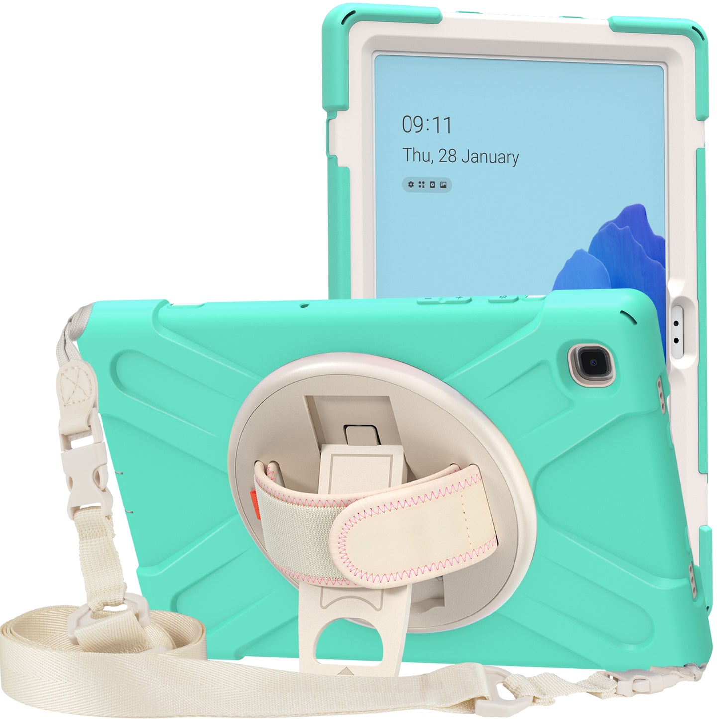 Tablet Cover + Strap + Revolving Kickstand Design with Colorful Rainbow Pattern Design for Samsung Galaxy Tab A7 10.4 (2020) T500/T505/T507/T505N
