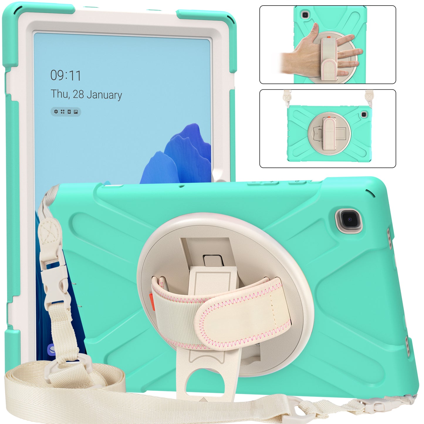 Tablet Cover + Strap + Revolving Kickstand Design with Colorful Rainbow Pattern Design for Samsung Galaxy Tab A7 10.4 (2020) T500/T505/T507/T505N