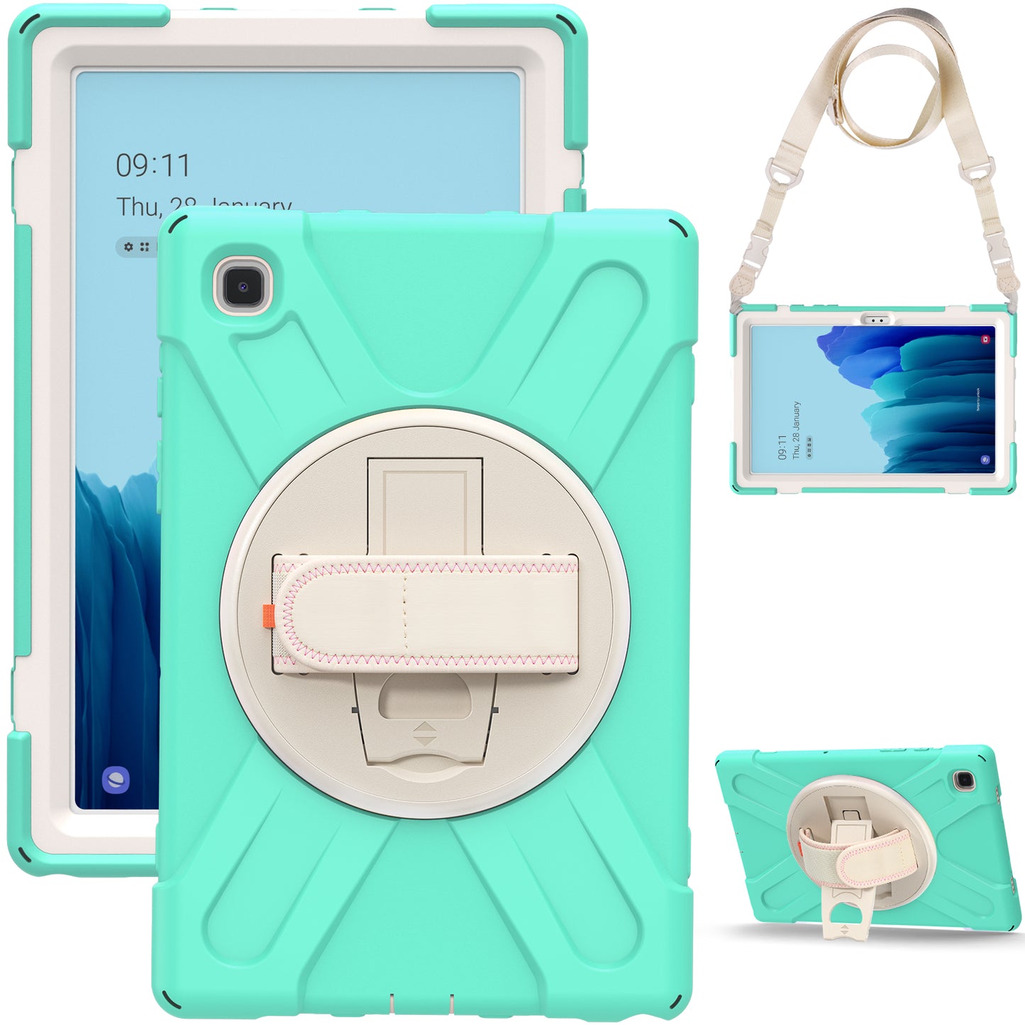 Tablet Cover + Strap + Revolving Kickstand Design with Colorful Rainbow Pattern Design for Samsung Galaxy Tab A7 10.4 (2020) T500/T505/T507/T505N