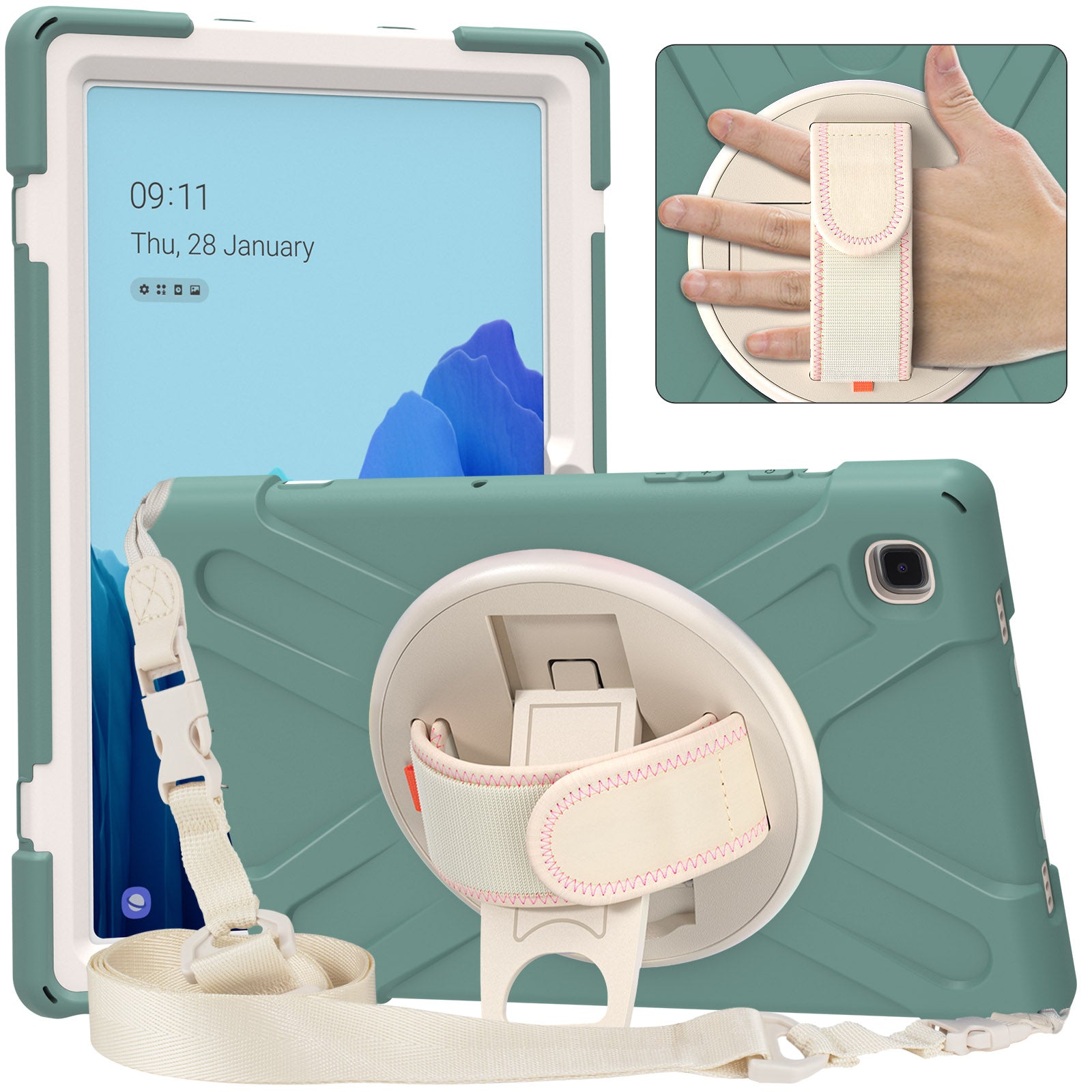 Tablet Cover + Strap + Revolving Kickstand Design with Colorful Rainbow Pattern Design for Samsung Galaxy Tab A7 10.4 (2020) T500/T505/T507/T505N