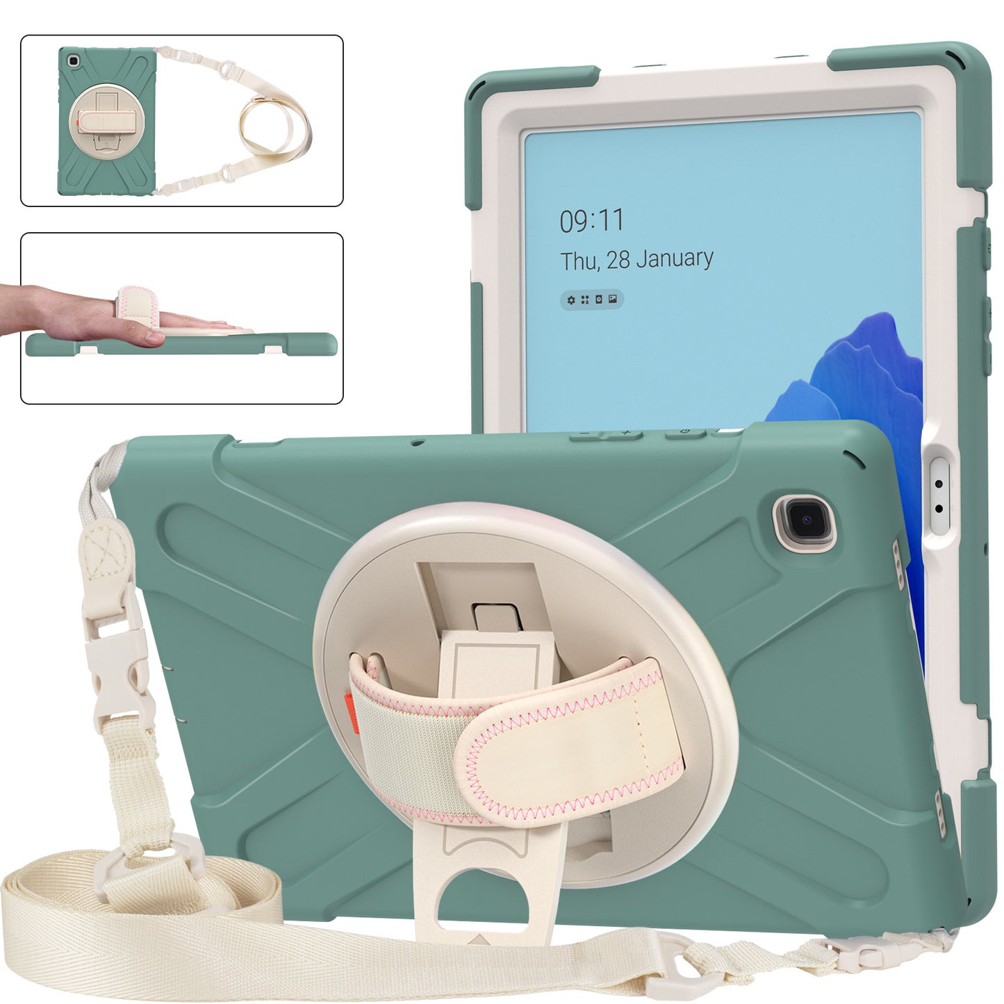 Tablet Cover + Strap + Revolving Kickstand Design with Colorful Rainbow Pattern Design for Samsung Galaxy Tab A7 10.4 (2020) T500/T505/T507/T505N