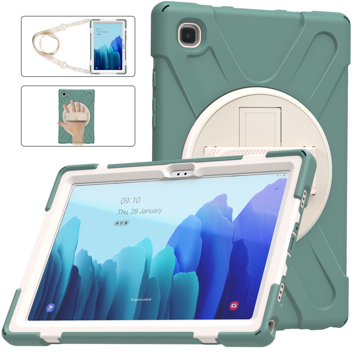 Tablet Cover + Strap + Revolving Kickstand Design with Colorful Rainbow Pattern Design for Samsung Galaxy Tab A7 10.4 (2020) T500/T505/T507/T505N