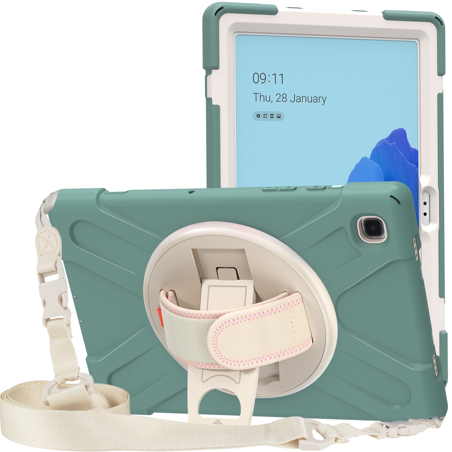 Tablet Cover + Strap + Revolving Kickstand Design with Colorful Rainbow Pattern Design for Samsung Galaxy Tab A7 10.4 (2020) T500/T505/T507/T505N