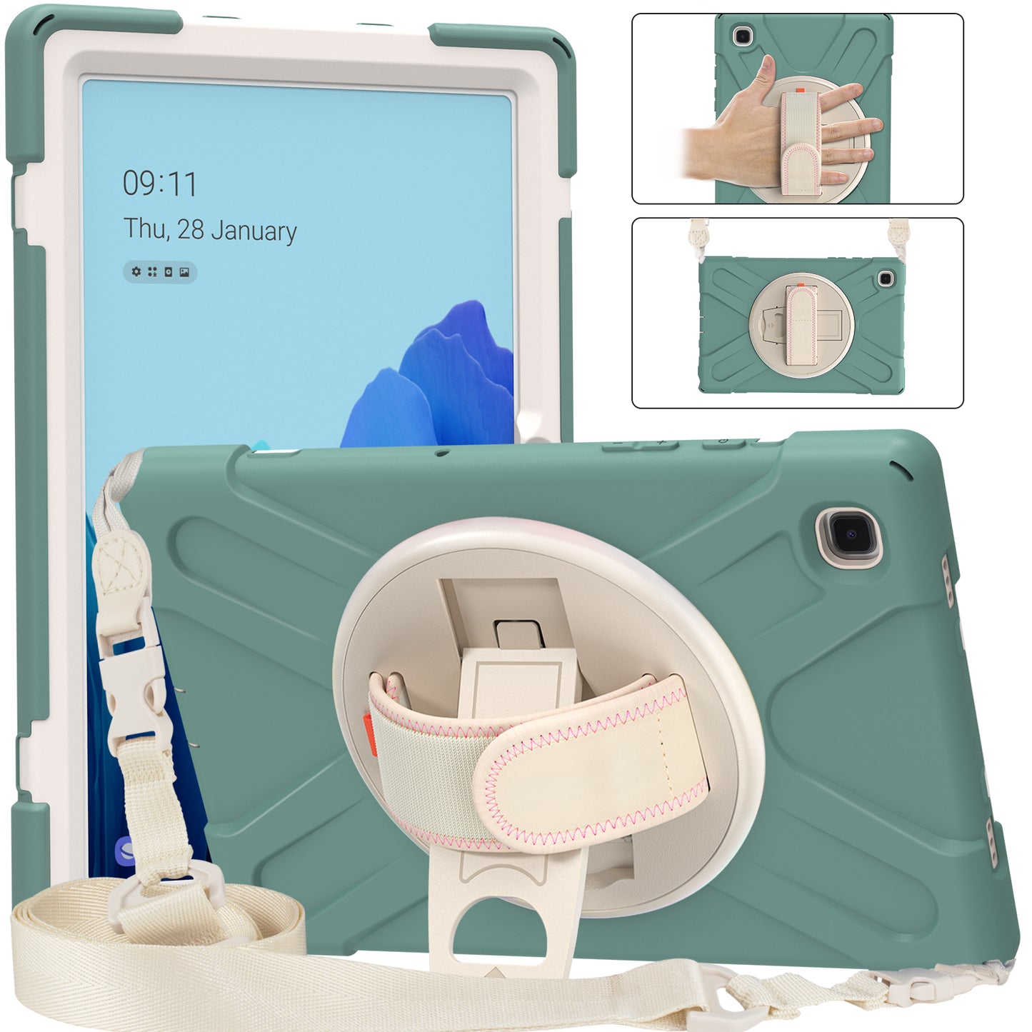 Tablet Cover + Strap + Revolving Kickstand Design with Colorful Rainbow Pattern Design for Samsung Galaxy Tab A7 10.4 (2020) T500/T505/T507/T505N