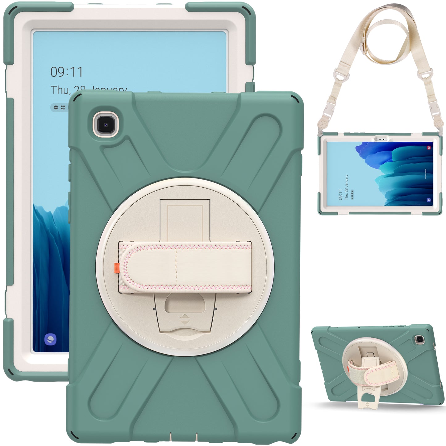 Tablet Cover + Strap + Revolving Kickstand Design with Colorful Rainbow Pattern Design for Samsung Galaxy Tab A7 10.4 (2020) T500/T505/T507/T505N