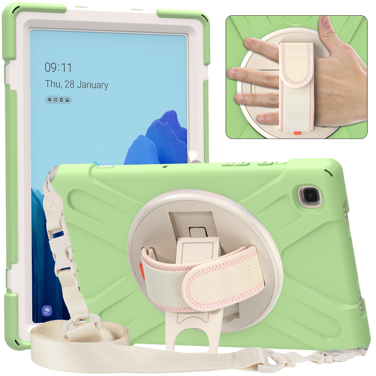 Tablet Cover + Strap + Revolving Kickstand Design with Colorful Rainbow Pattern Design for Samsung Galaxy Tab A7 10.4 (2020) T500/T505/T507/T505N