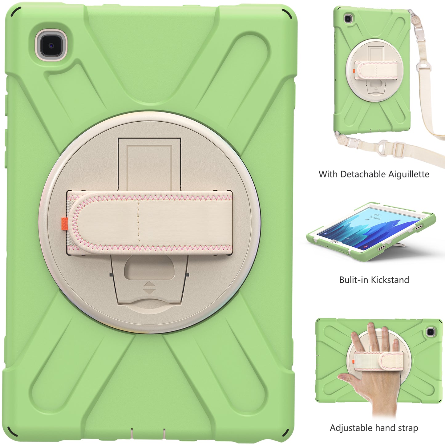 Tablet Cover + Strap + Revolving Kickstand Design with Colorful Rainbow Pattern Design for Samsung Galaxy Tab A7 10.4 (2020) T500/T505/T507/T505N