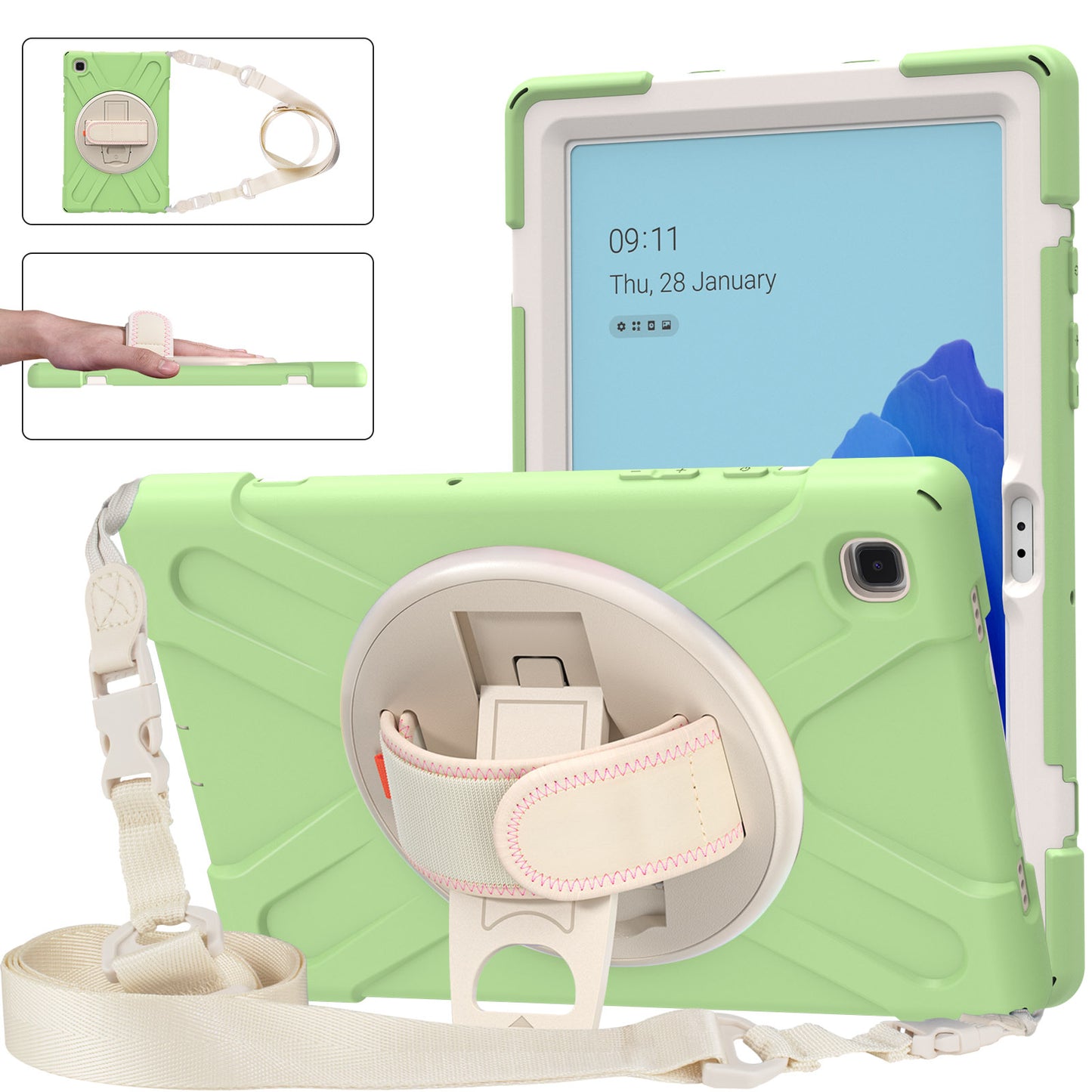 Tablet Cover + Strap + Revolving Kickstand Design with Colorful Rainbow Pattern Design for Samsung Galaxy Tab A7 10.4 (2020) T500/T505/T507/T505N