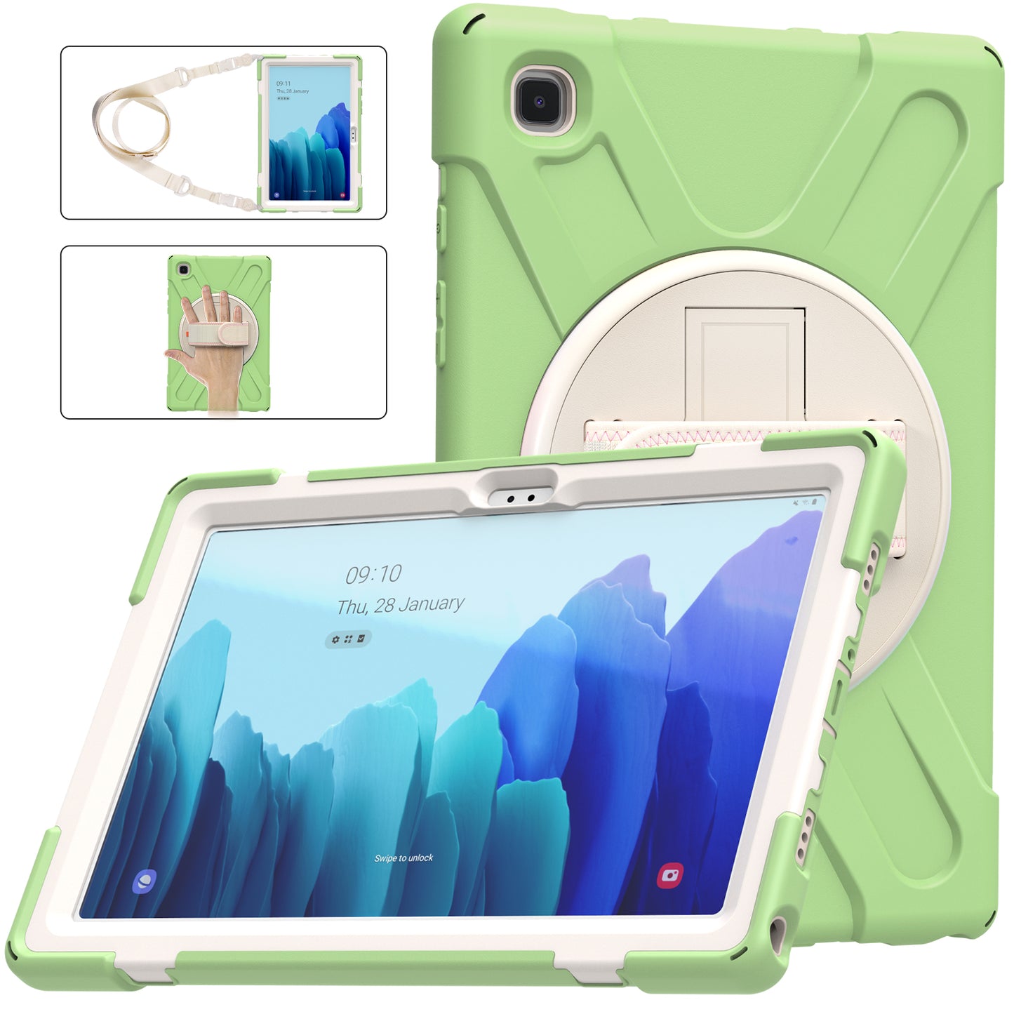 Tablet Cover + Strap + Revolving Kickstand Design with Colorful Rainbow Pattern Design for Samsung Galaxy Tab A7 10.4 (2020) T500/T505/T507/T505N