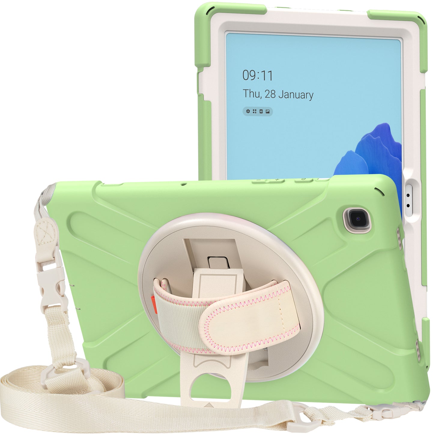 Tablet Cover + Strap + Revolving Kickstand Design with Colorful Rainbow Pattern Design for Samsung Galaxy Tab A7 10.4 (2020) T500/T505/T507/T505N