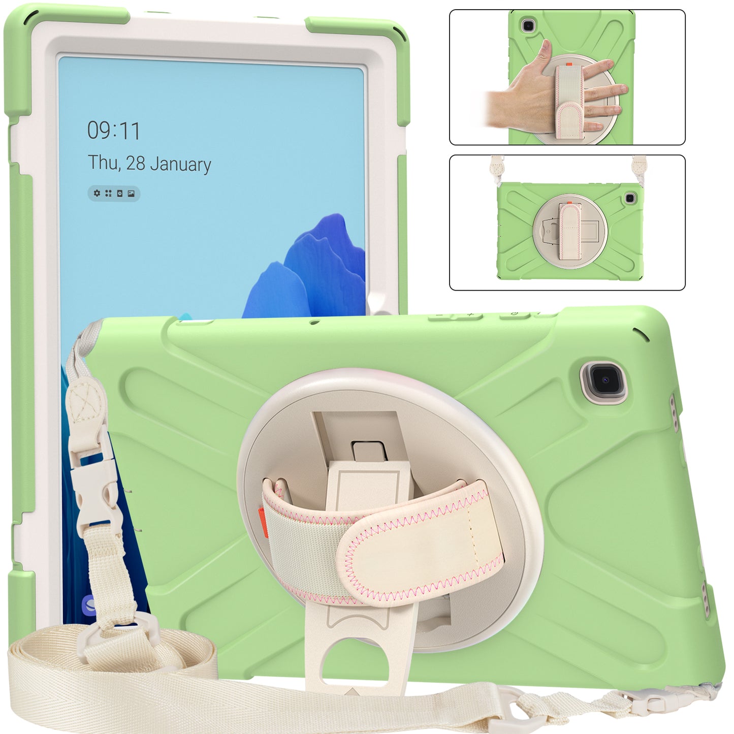Tablet Cover + Strap + Revolving Kickstand Design with Colorful Rainbow Pattern Design for Samsung Galaxy Tab A7 10.4 (2020) T500/T505/T507/T505N