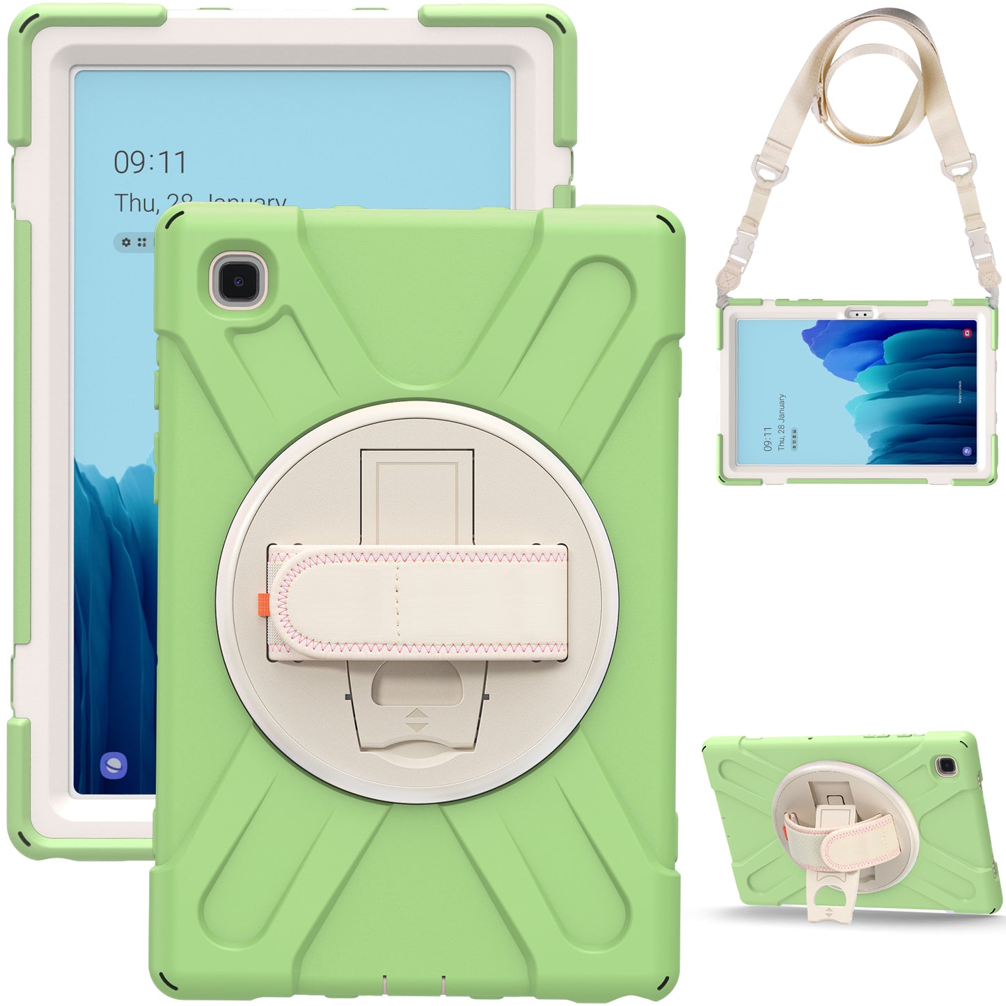 Tablet Cover + Strap + Revolving Kickstand Design with Colorful Rainbow Pattern Design for Samsung Galaxy Tab A7 10.4 (2020) T500/T505/T507/T505N