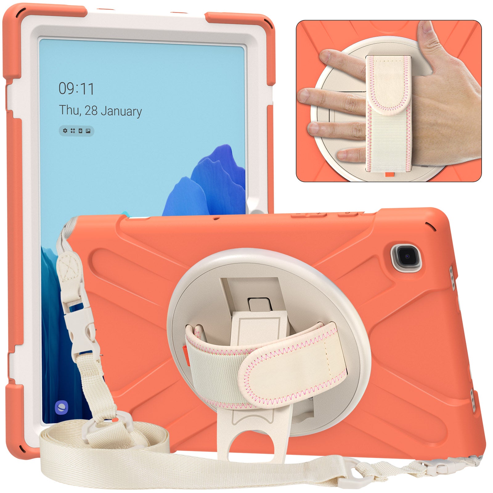 Tablet Cover + Strap + Revolving Kickstand Design with Colorful Rainbow Pattern Design for Samsung Galaxy Tab A7 10.4 (2020) T500/T505/T507/T505N