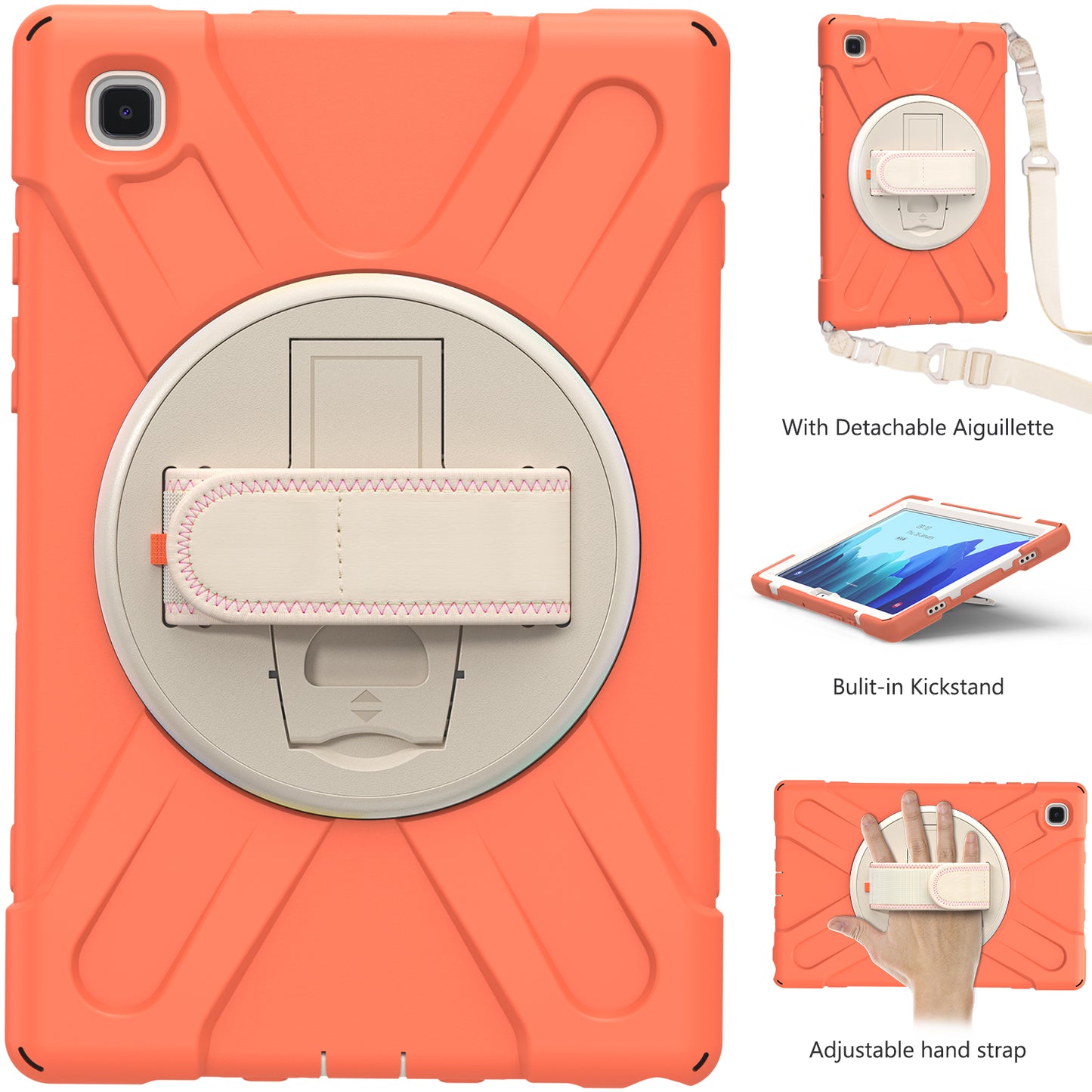 Tablet Cover + Strap + Revolving Kickstand Design with Colorful Rainbow Pattern Design for Samsung Galaxy Tab A7 10.4 (2020) T500/T505/T507/T505N