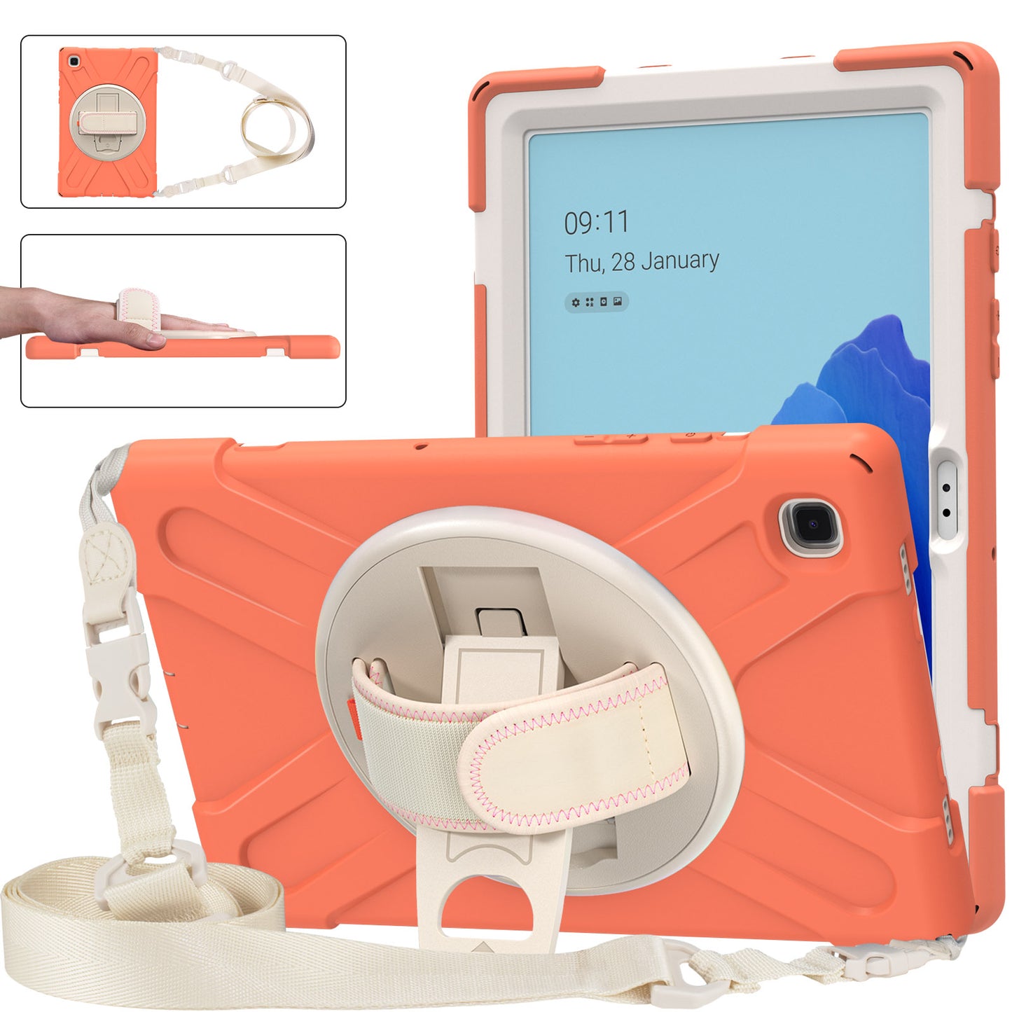 Tablet Cover + Strap + Revolving Kickstand Design with Colorful Rainbow Pattern Design for Samsung Galaxy Tab A7 10.4 (2020) T500/T505/T507/T505N