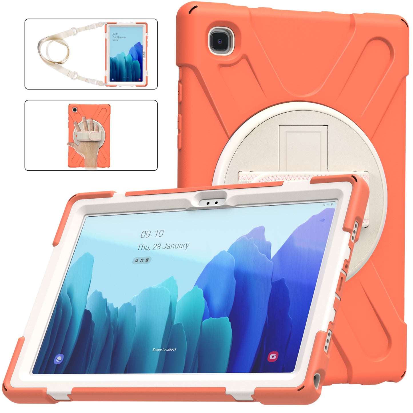 Tablet Cover + Strap + Revolving Kickstand Design with Colorful Rainbow Pattern Design for Samsung Galaxy Tab A7 10.4 (2020) T500/T505/T507/T505N