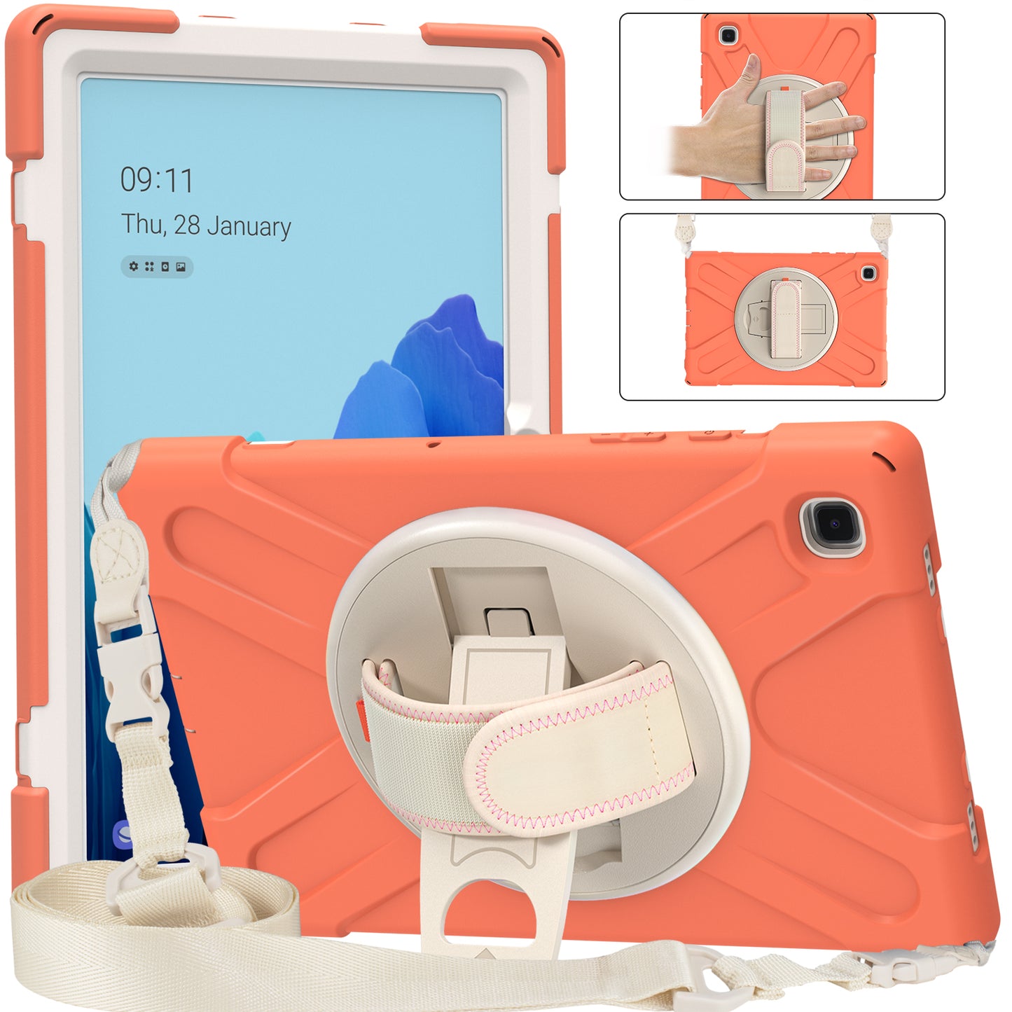 Tablet Cover + Strap + Revolving Kickstand Design with Colorful Rainbow Pattern Design for Samsung Galaxy Tab A7 10.4 (2020) T500/T505/T507/T505N