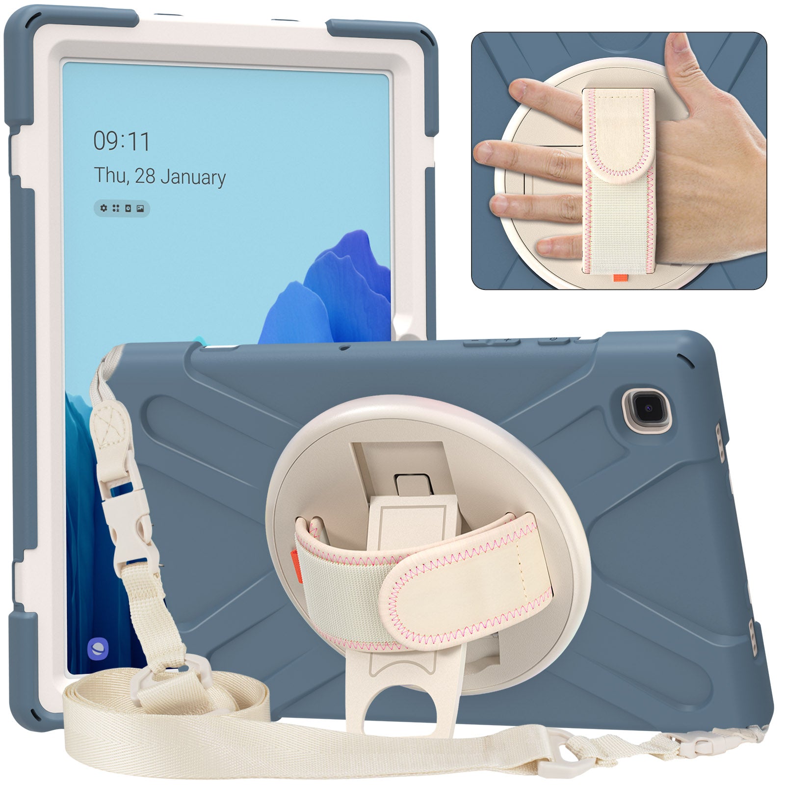 Tablet Cover + Strap + Revolving Kickstand Design with Colorful Rainbow Pattern Design for Samsung Galaxy Tab A7 10.4 (2020) T500/T505/T507/T505N