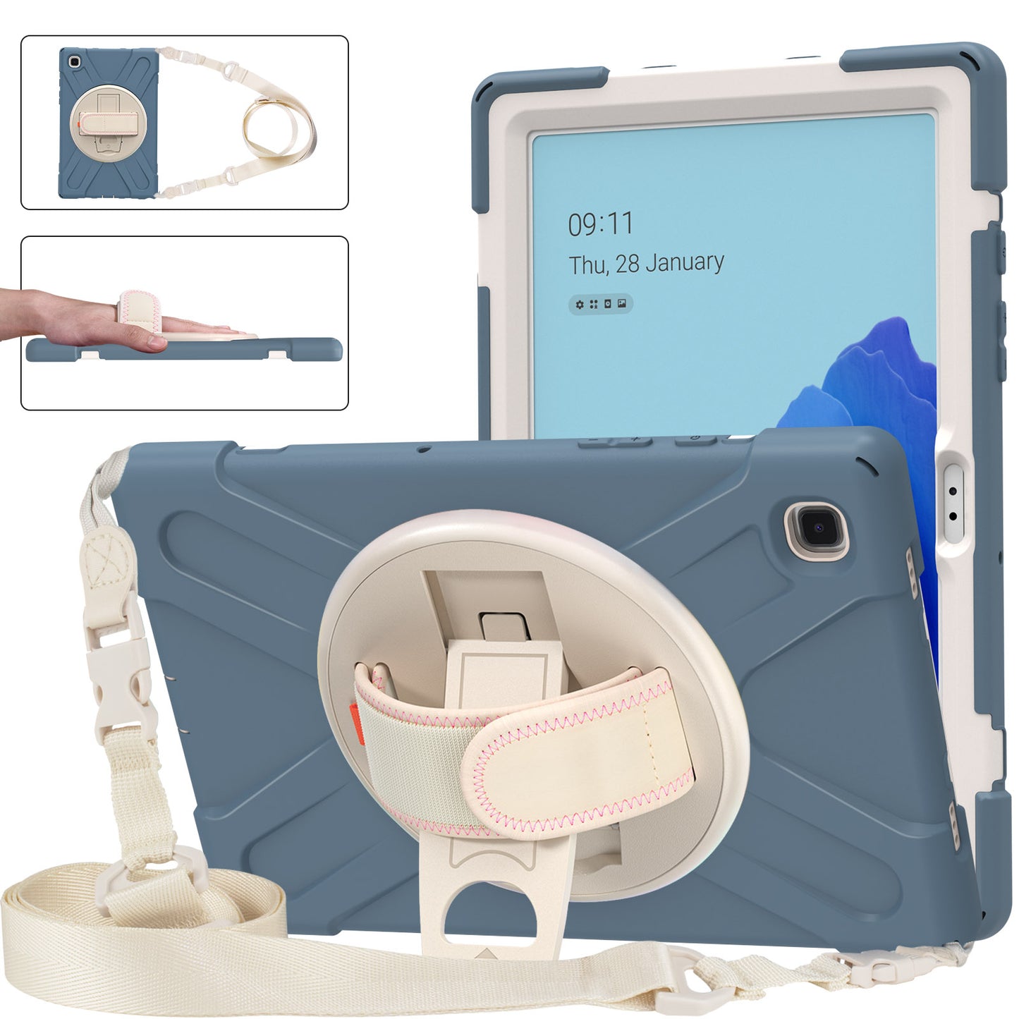 Tablet Cover + Strap + Revolving Kickstand Design with Colorful Rainbow Pattern Design for Samsung Galaxy Tab A7 10.4 (2020) T500/T505/T507/T505N