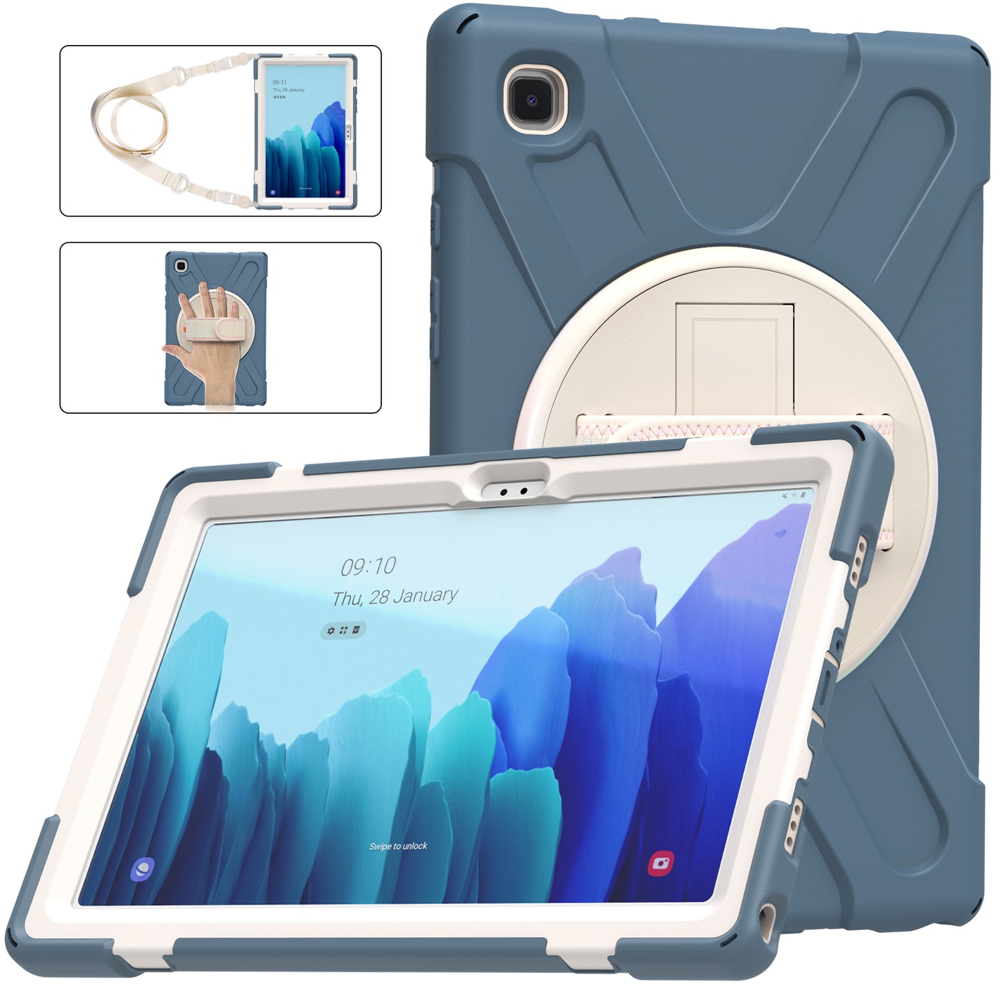 Tablet Cover + Strap + Revolving Kickstand Design with Colorful Rainbow Pattern Design for Samsung Galaxy Tab A7 10.4 (2020) T500/T505/T507/T505N