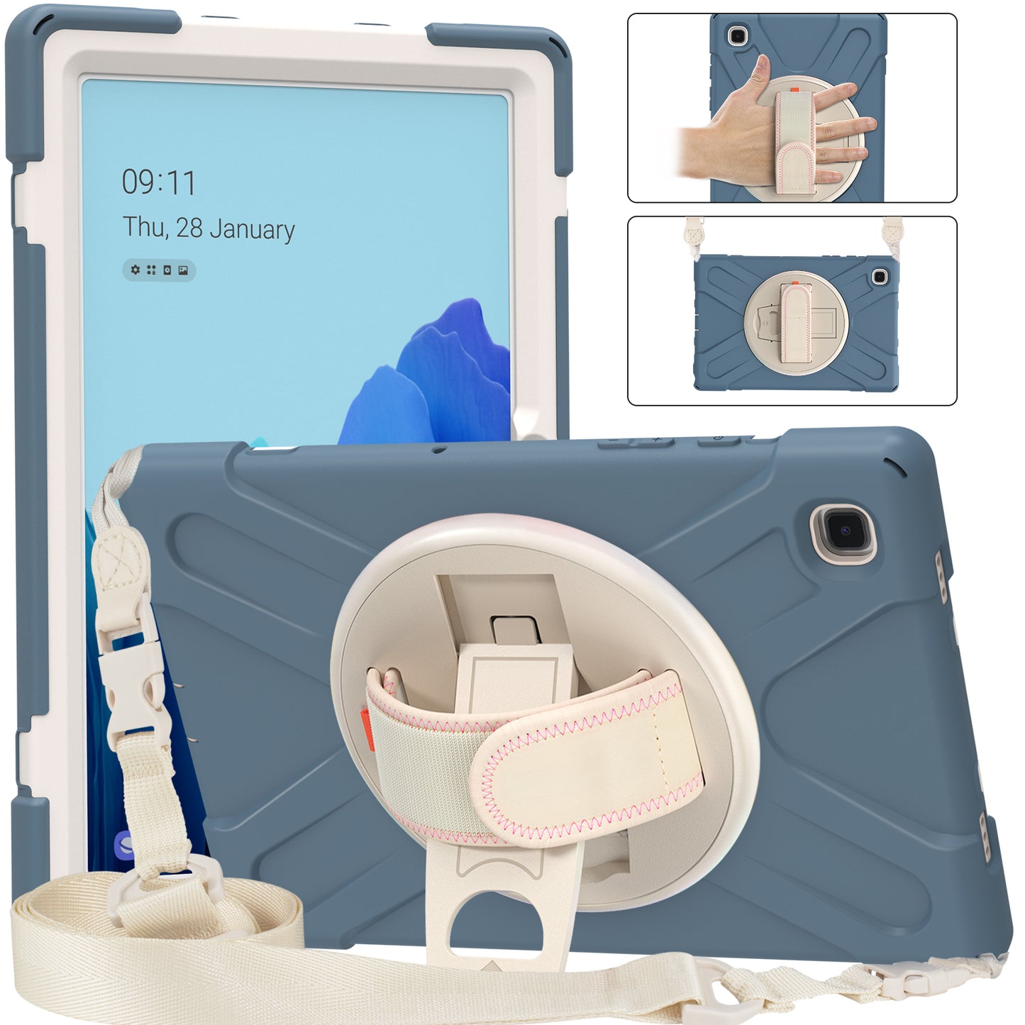 Tablet Cover + Strap + Revolving Kickstand Design with Colorful Rainbow Pattern Design for Samsung Galaxy Tab A7 10.4 (2020) T500/T505/T507/T505N
