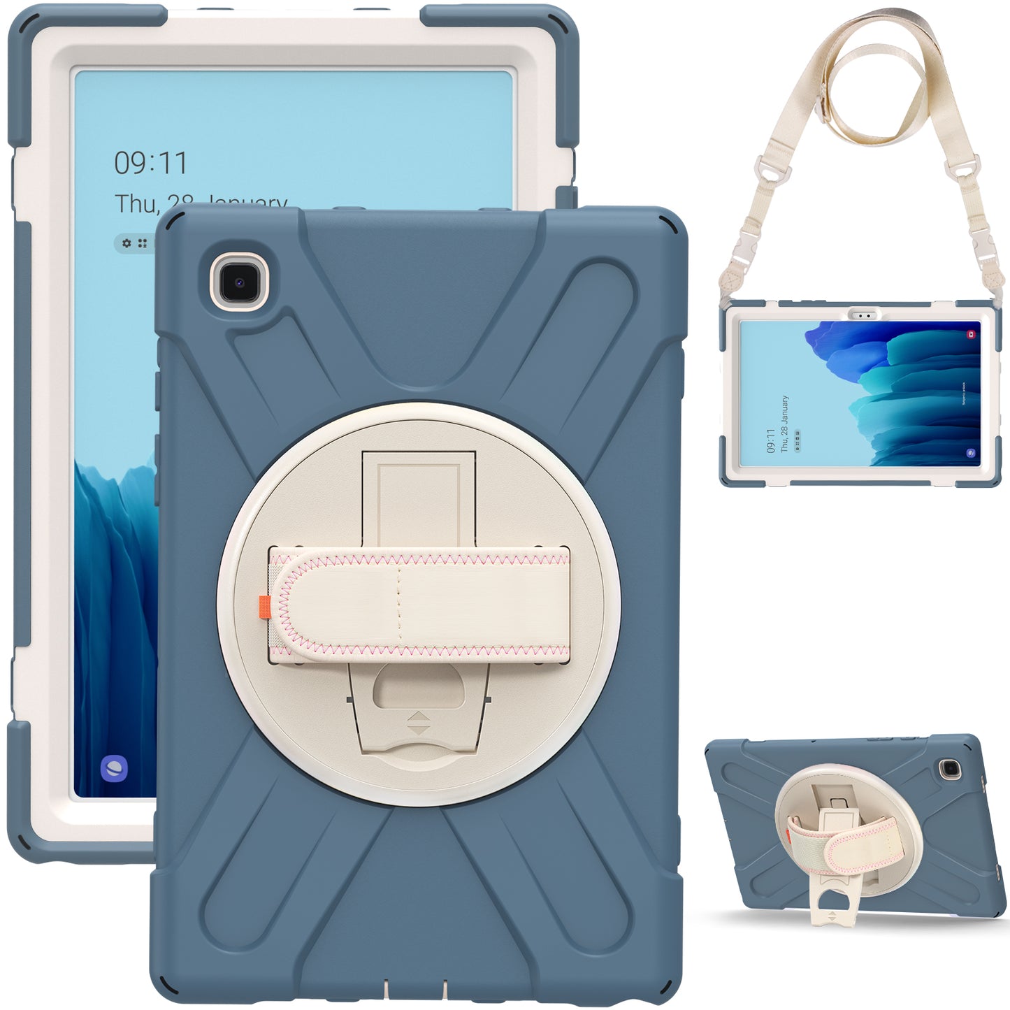 Tablet Cover + Strap + Revolving Kickstand Design with Colorful Rainbow Pattern Design for Samsung Galaxy Tab A7 10.4 (2020) T500/T505/T507/T505N