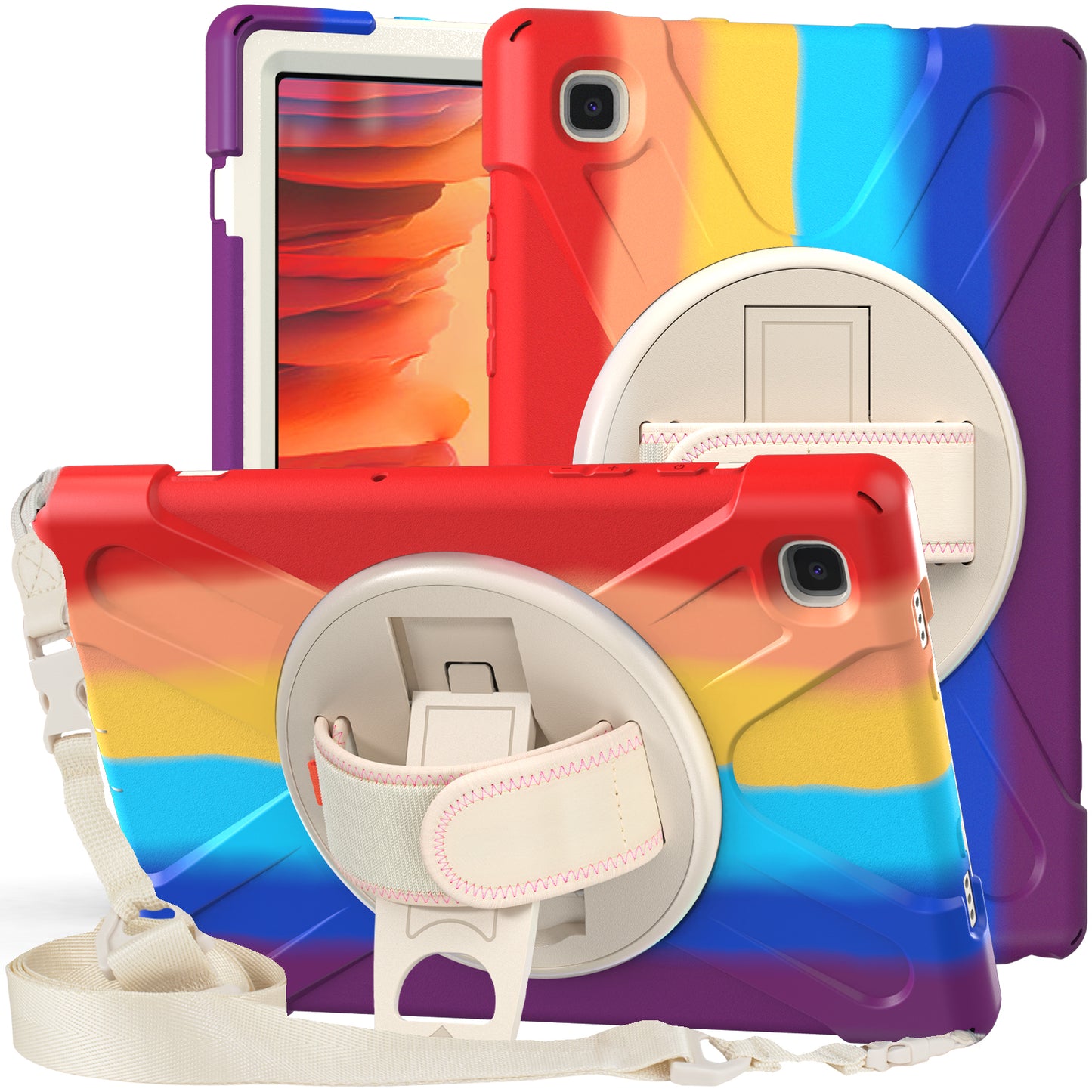 Tablet Cover + Strap + Revolving Kickstand Design with Colorful Rainbow Pattern Design for Samsung Galaxy Tab A7 10.4 (2020) T500/T505/T507/T505N