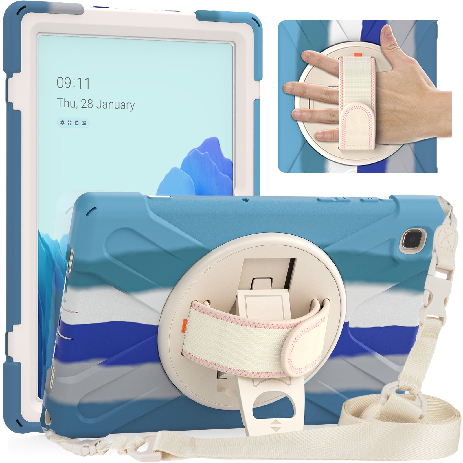 Tablet Cover + Strap + Revolving Kickstand Design with Colorful Rainbow Pattern Design for Samsung Galaxy Tab A7 10.4 (2020) T500/T505/T507/T505N