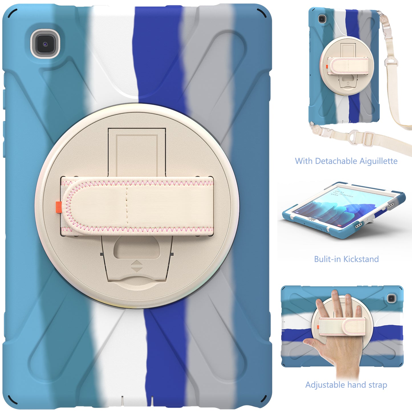 Tablet Cover + Strap + Revolving Kickstand Design with Colorful Rainbow Pattern Design for Samsung Galaxy Tab A7 10.4 (2020) T500/T505/T507/T505N