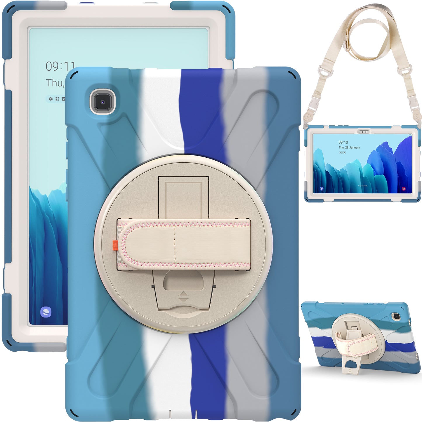 Tablet Cover + Strap + Revolving Kickstand Design with Colorful Rainbow Pattern Design for Samsung Galaxy Tab A7 10.4 (2020) T500/T505/T507/T505N
