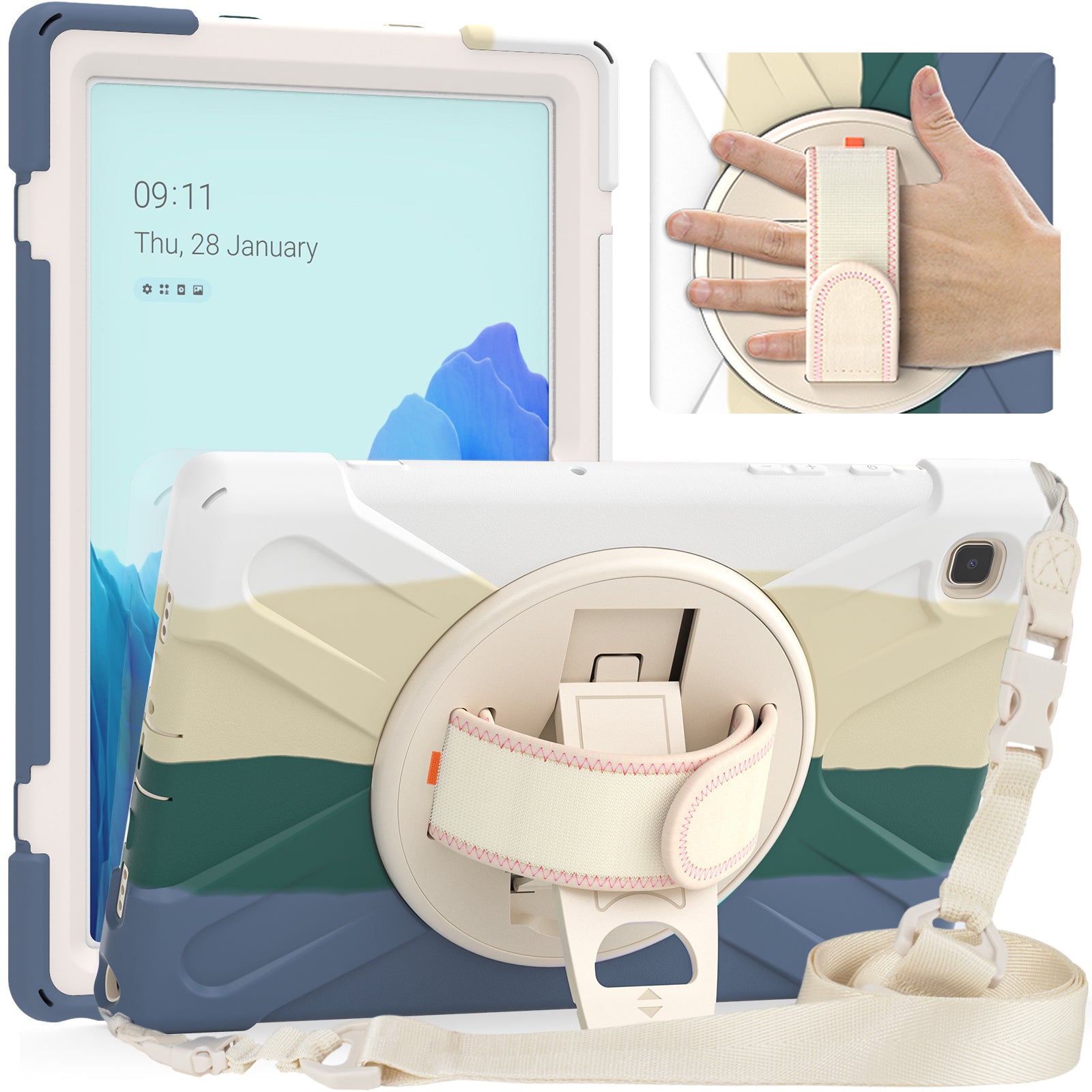 Tablet Cover + Strap + Revolving Kickstand Design with Colorful Rainbow Pattern Design for Samsung Galaxy Tab A7 10.4 (2020) T500/T505/T507/T505N