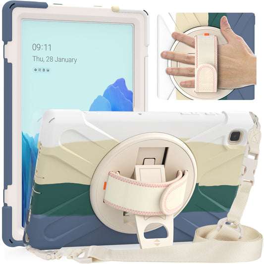 Tablet Cover + Strap + Revolving Kickstand Design with Colorful Rainbow Pattern Design for Samsung Galaxy Tab A7 10.4 (2020) T500/T505/T507/T505N