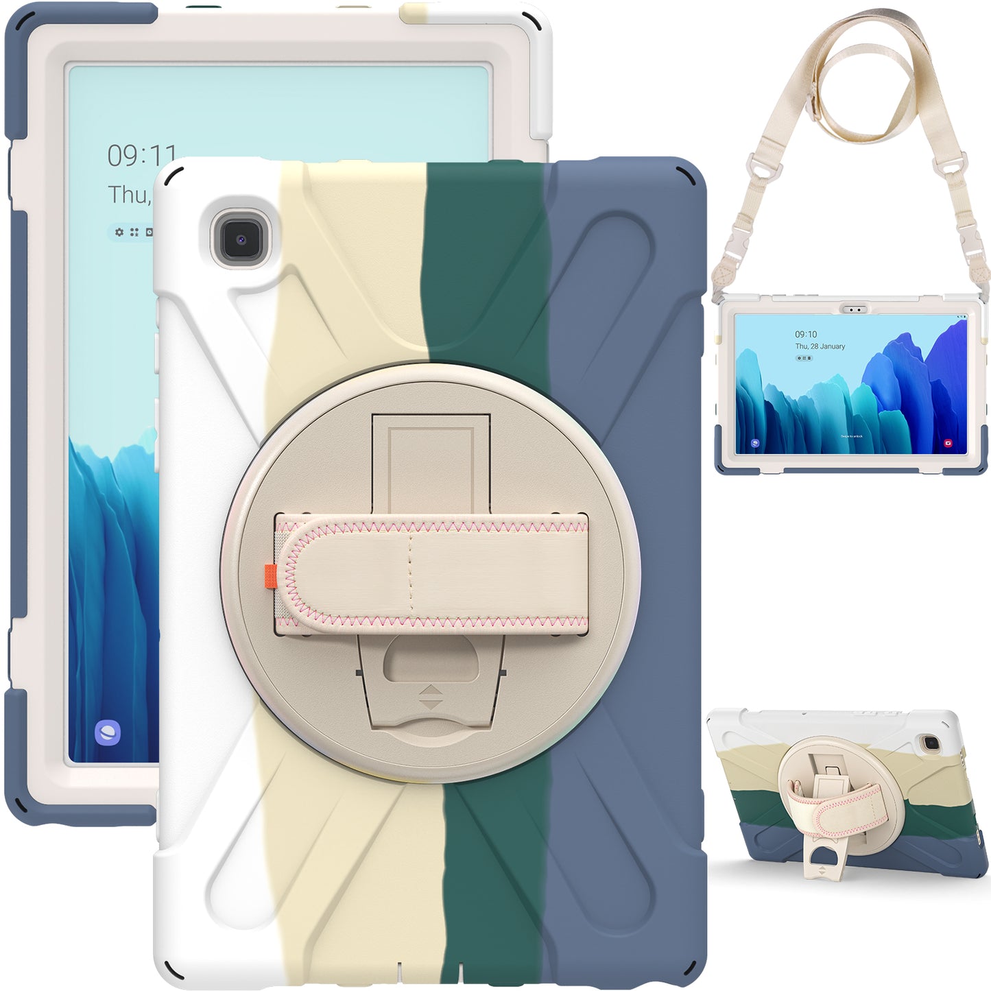 Tablet Cover + Strap + Revolving Kickstand Design with Colorful Rainbow Pattern Design for Samsung Galaxy Tab A7 10.4 (2020) T500/T505/T507/T505N