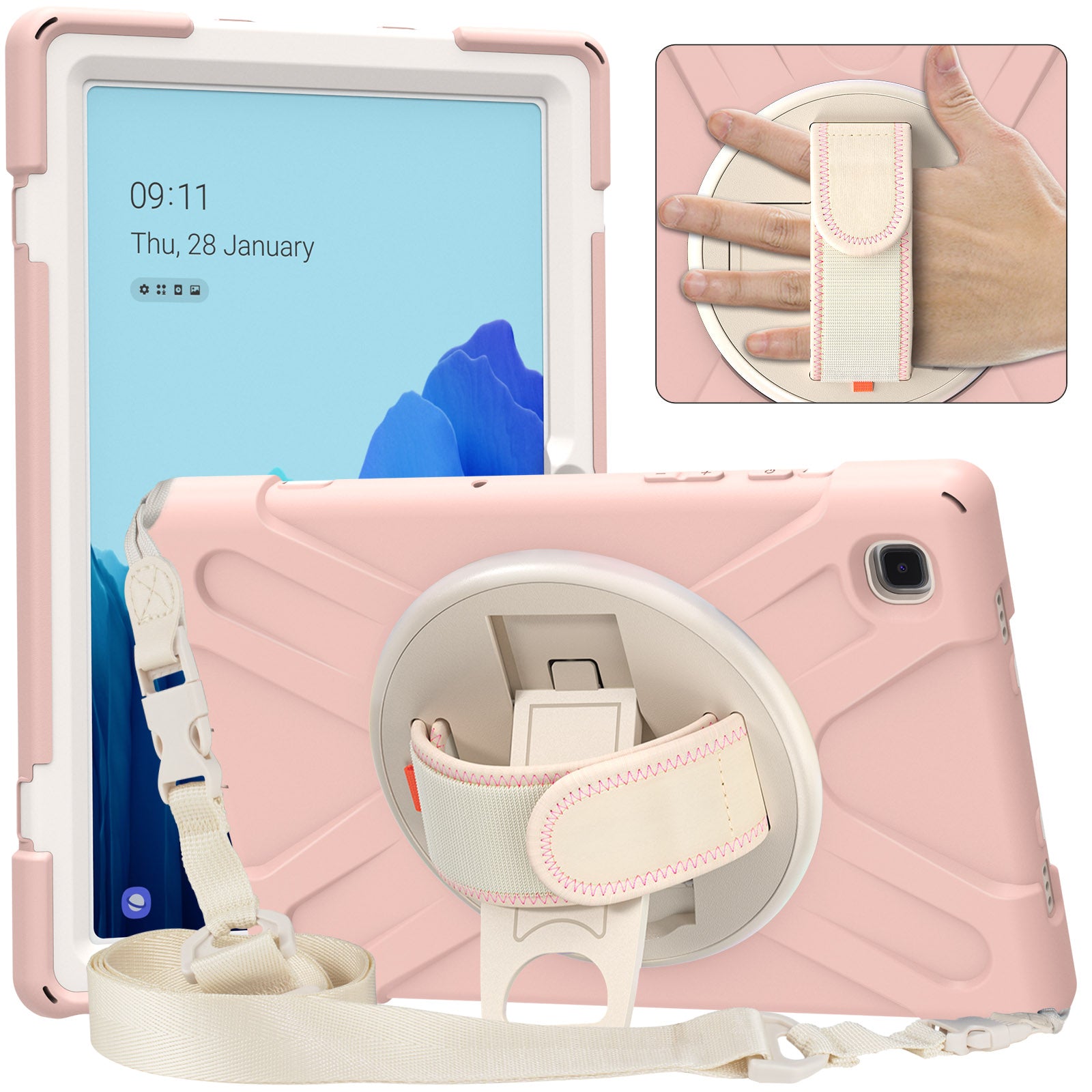 Tablet Cover + Strap + Revolving Kickstand Design with Colorful Rainbow Pattern Design for Samsung Galaxy Tab A7 10.4 (2020) T500/T505/T507/T505N