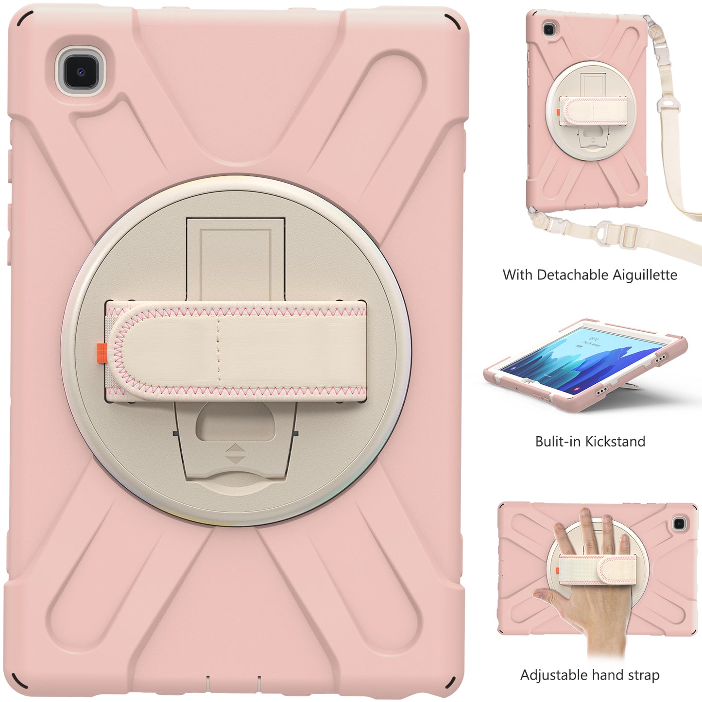 Tablet Cover + Strap + Revolving Kickstand Design with Colorful Rainbow Pattern Design for Samsung Galaxy Tab A7 10.4 (2020) T500/T505/T507/T505N