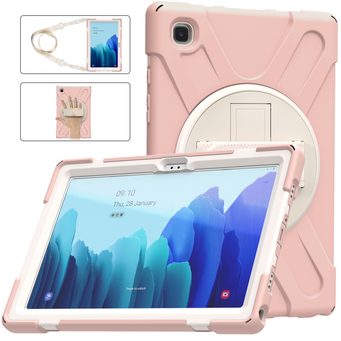 Tablet Cover + Strap + Revolving Kickstand Design with Colorful Rainbow Pattern Design for Samsung Galaxy Tab A7 10.4 (2020) T500/T505/T507/T505N